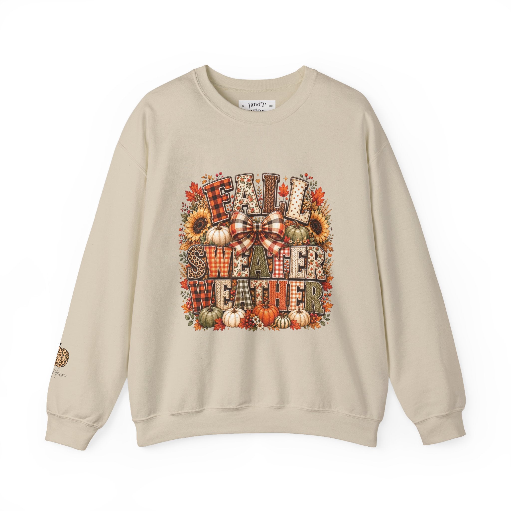 Fall Weather Together Crewneck Sweatshirt — Cozy Autumn Pumpkin & Sunflower Design