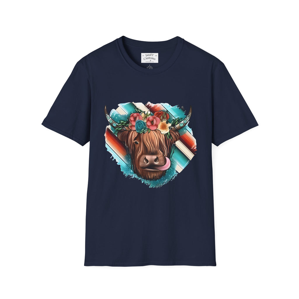 Floral Highland Cow T-Shirt — Boho Cow With Flower Crown Graphic Tee