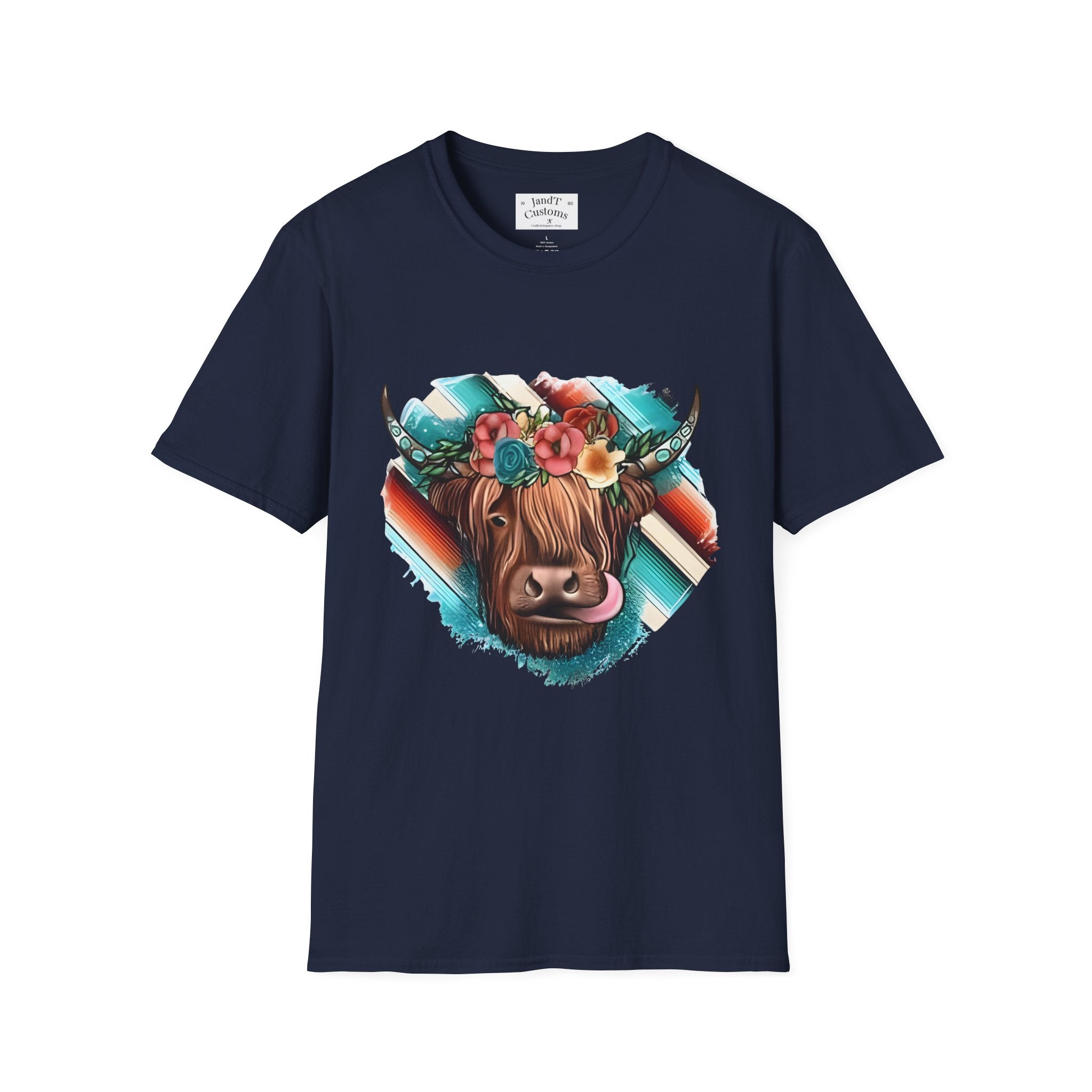 Floral Highland Cow T-Shirt — Boho Cow With Flower Crown Graphic Tee
