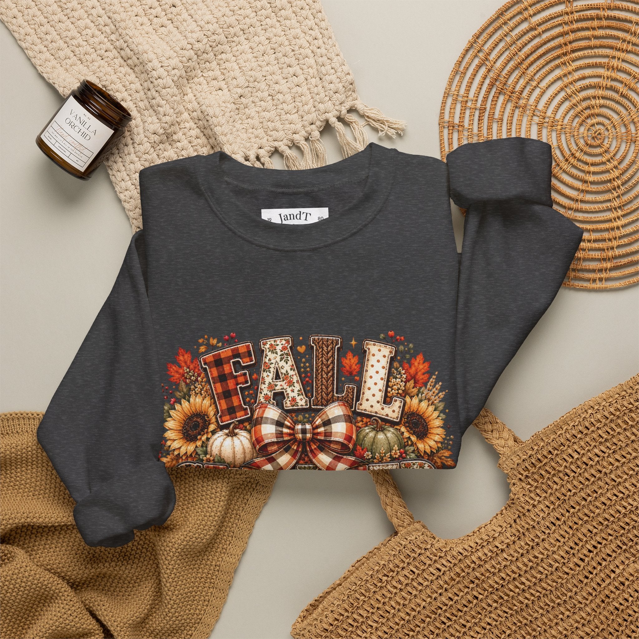 Fall Weather Together Crewneck Sweatshirt — Cozy Autumn Pumpkin & Sunflower Design