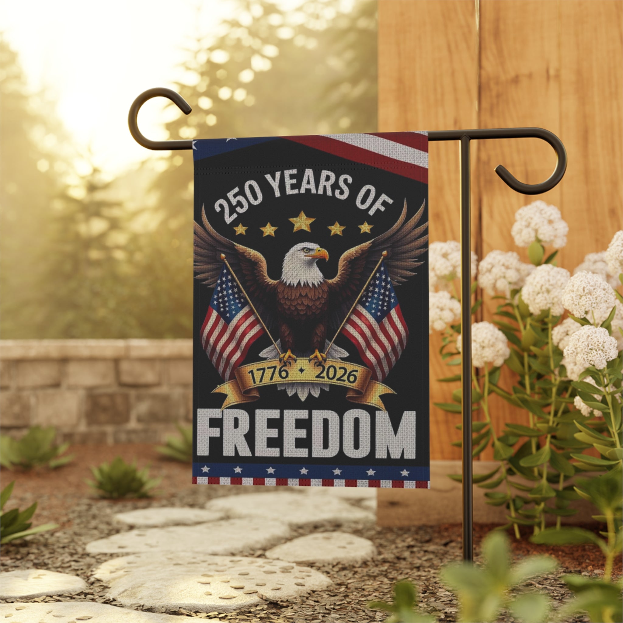 Freedom Garden Flag - 250 Years of Freedom 1776-2026 Patriotic Eagle Banner