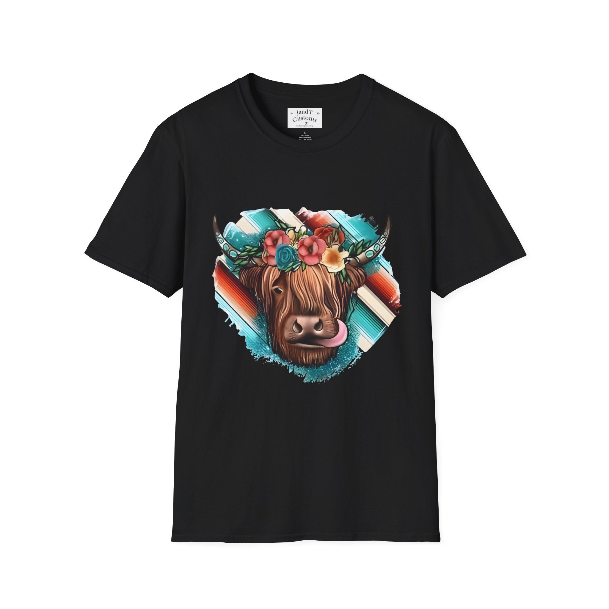 Floral Highland Cow T-Shirt — Boho Cow With Flower Crown Graphic Tee
