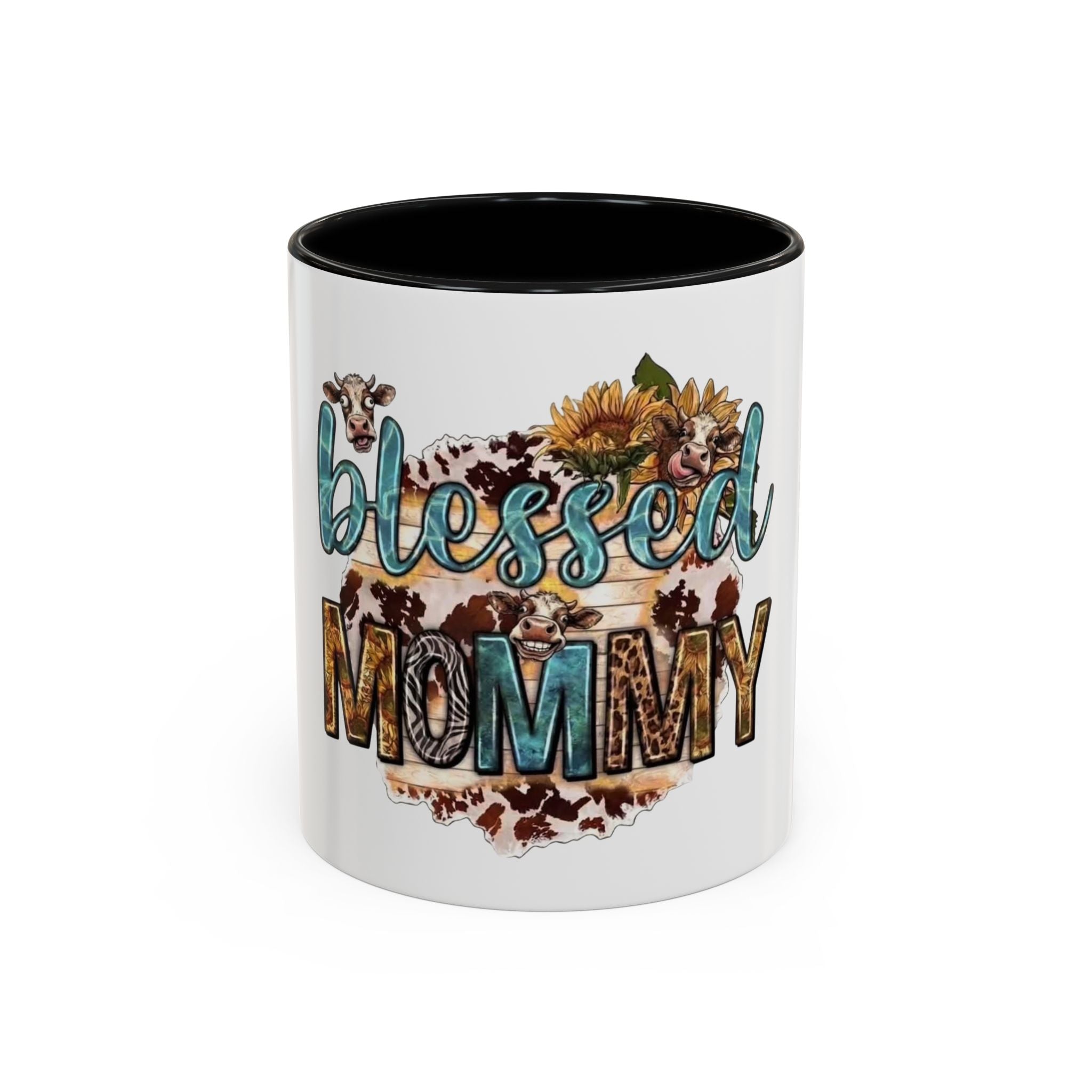 Blessed Mommy Accent Coffee Mug — Floral Sunflower Rustic 'Blessed Mommy' Tea & Coffee Cup (11oz, 15oz)
