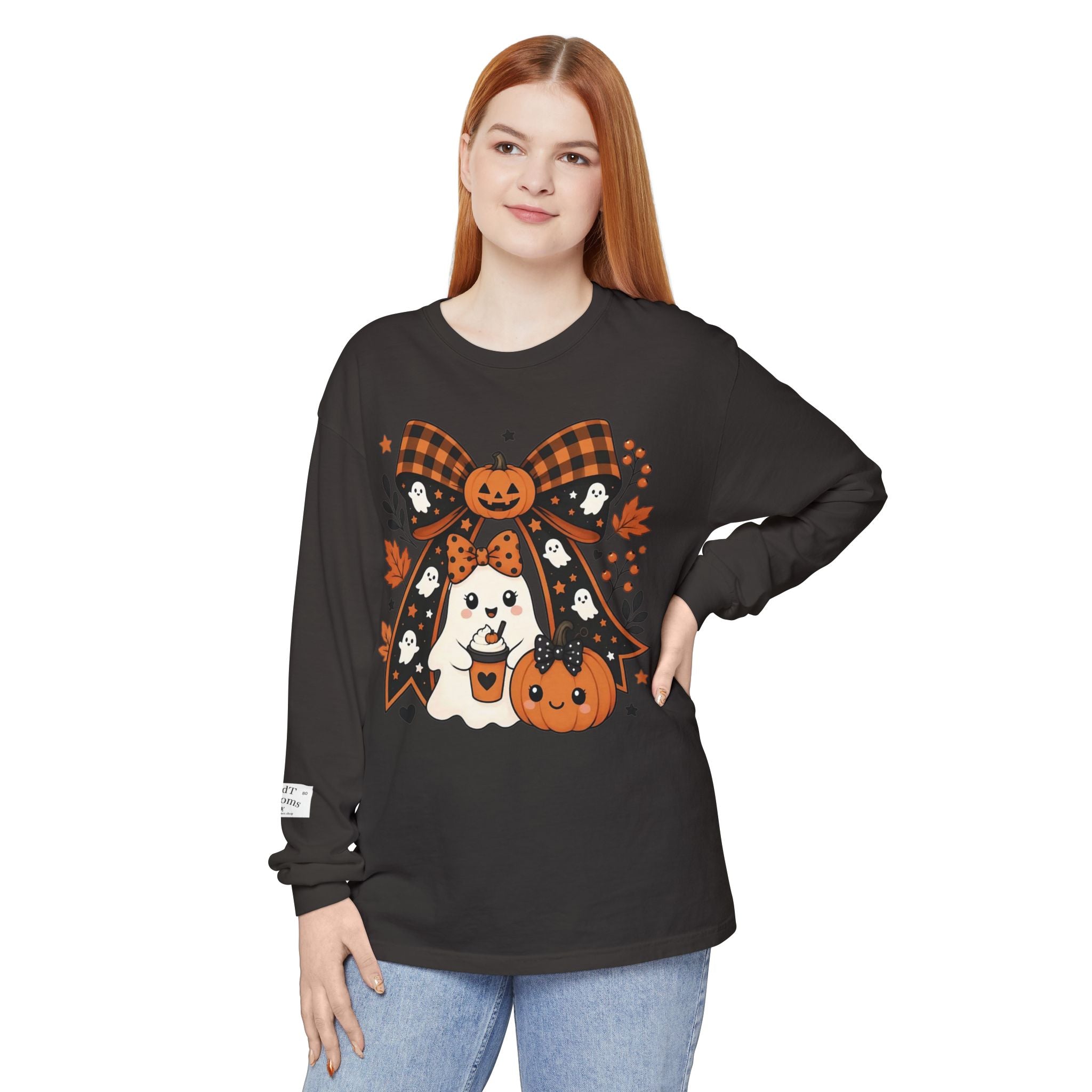 Fall Ghost and Pumpkin Long Sleeve T-Shirt