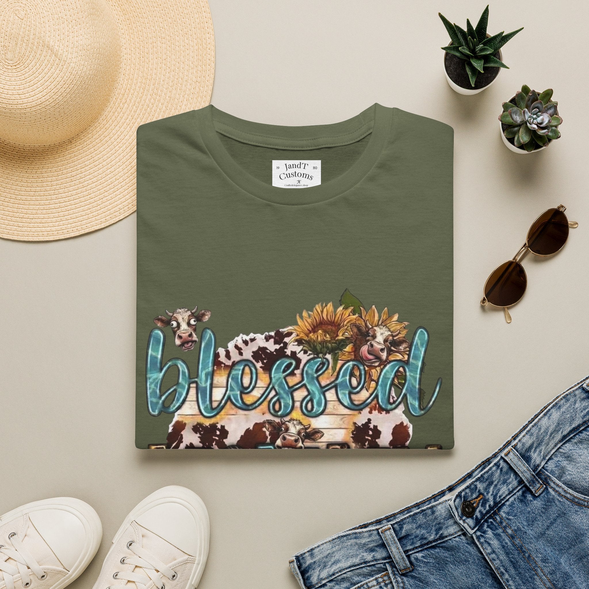 Blessed Mommy T‑Shirt — Floral Cowprint Mom Tee