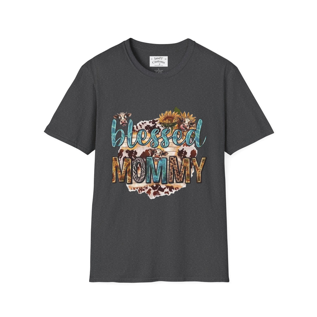 Blessed Mommy T‑Shirt — Floral Cowprint Mom Tee