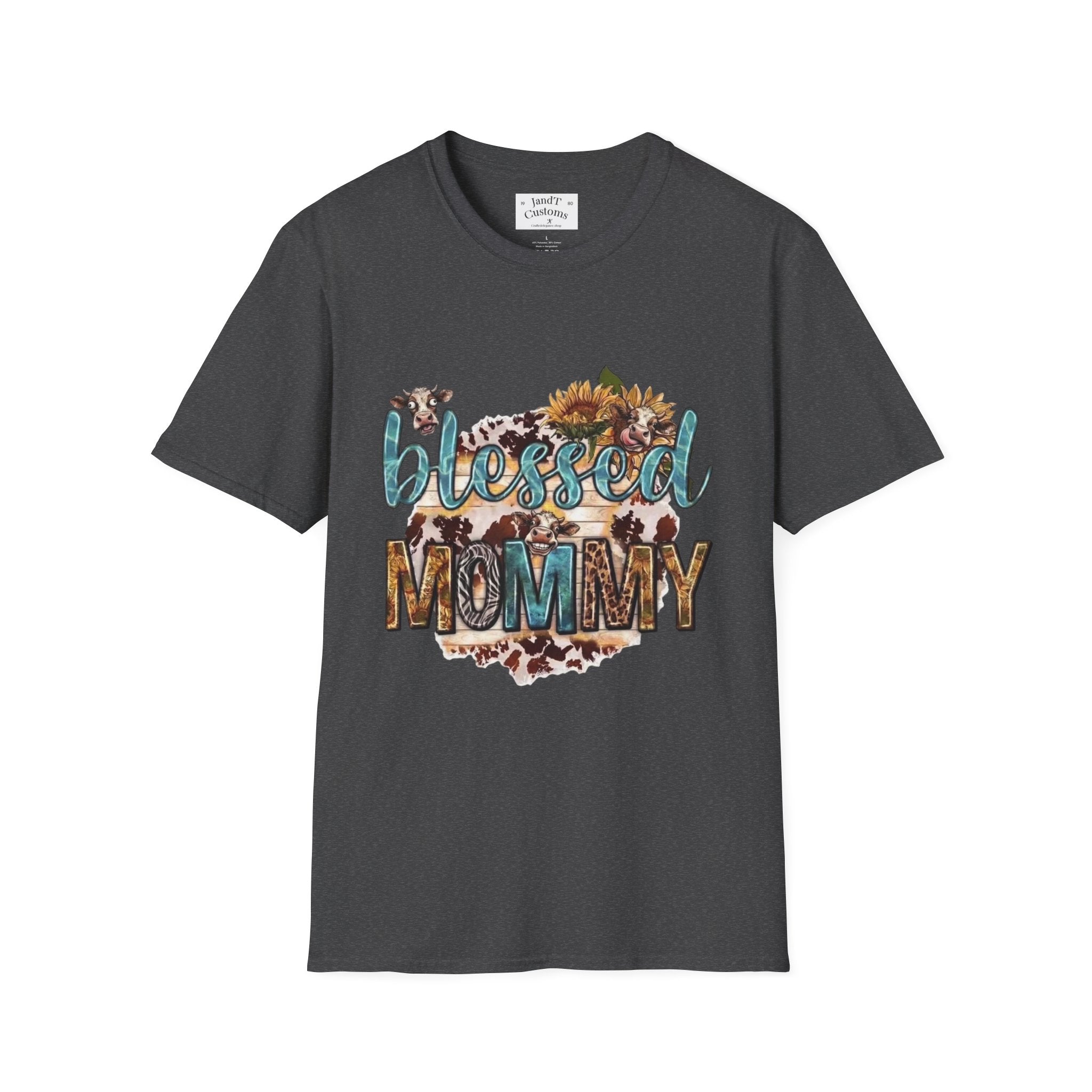 Blessed Mommy T‑Shirt — Floral Cowprint Mom Tee