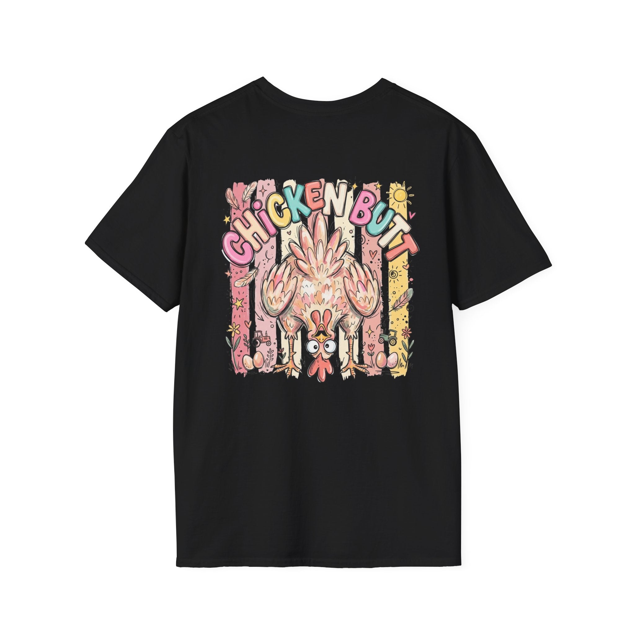 Guess What? Colorful Rooster Graphic T-Shirt — Playful Farm Animal Tee