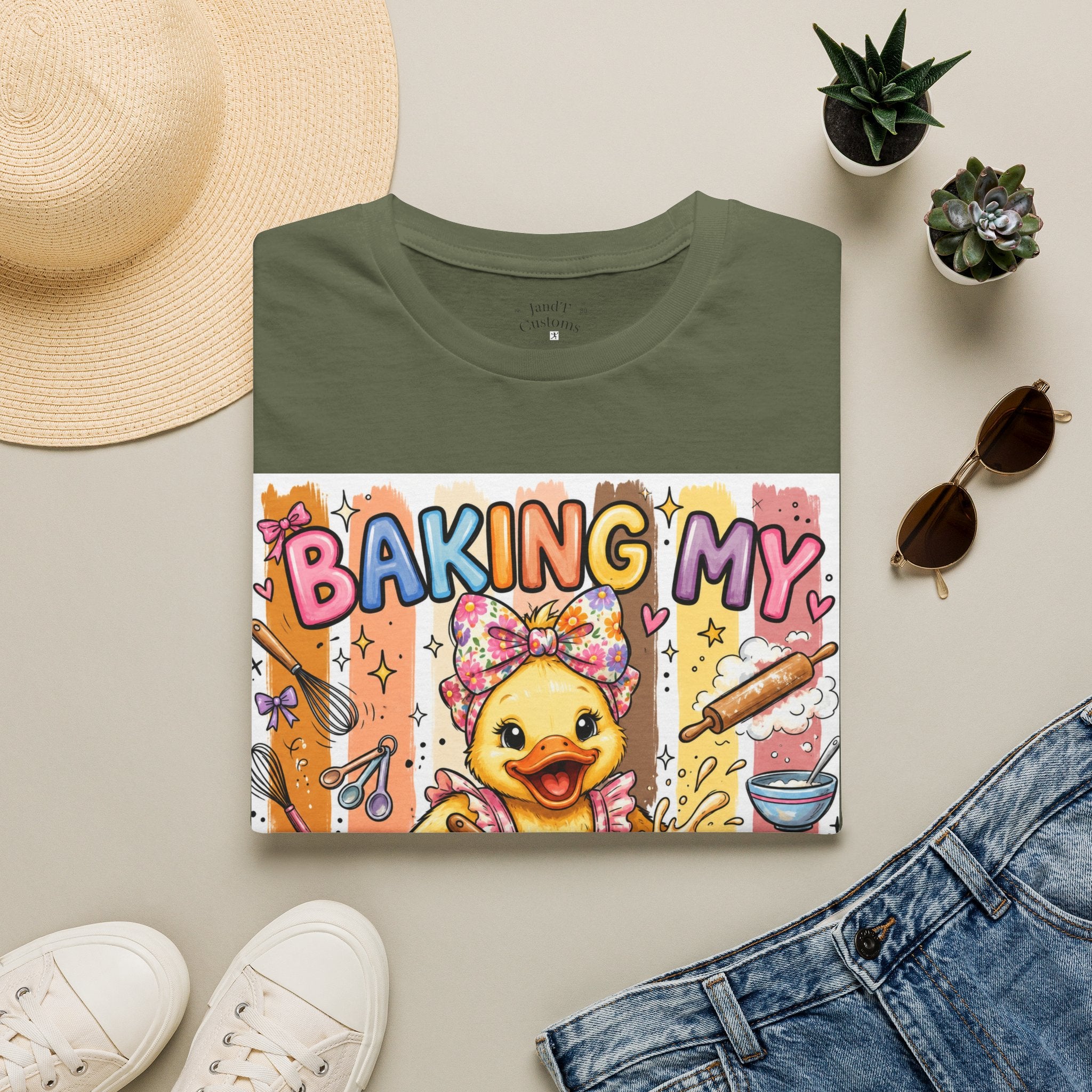 Baking My Feelings Again Cute Duck Baking Graphic Tee