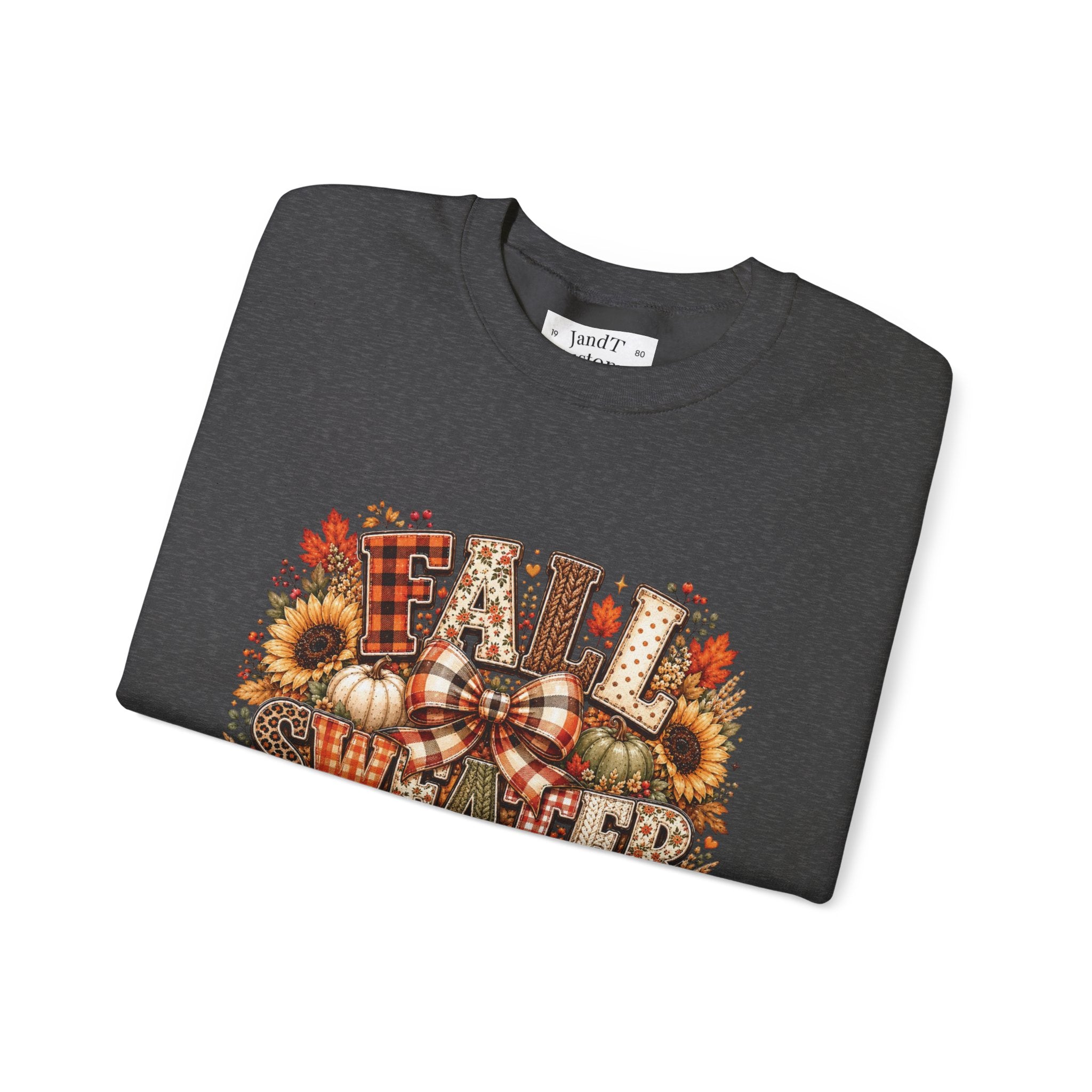Fall Weather Together Crewneck Sweatshirt — Cozy Autumn Pumpkin & Sunflower Design