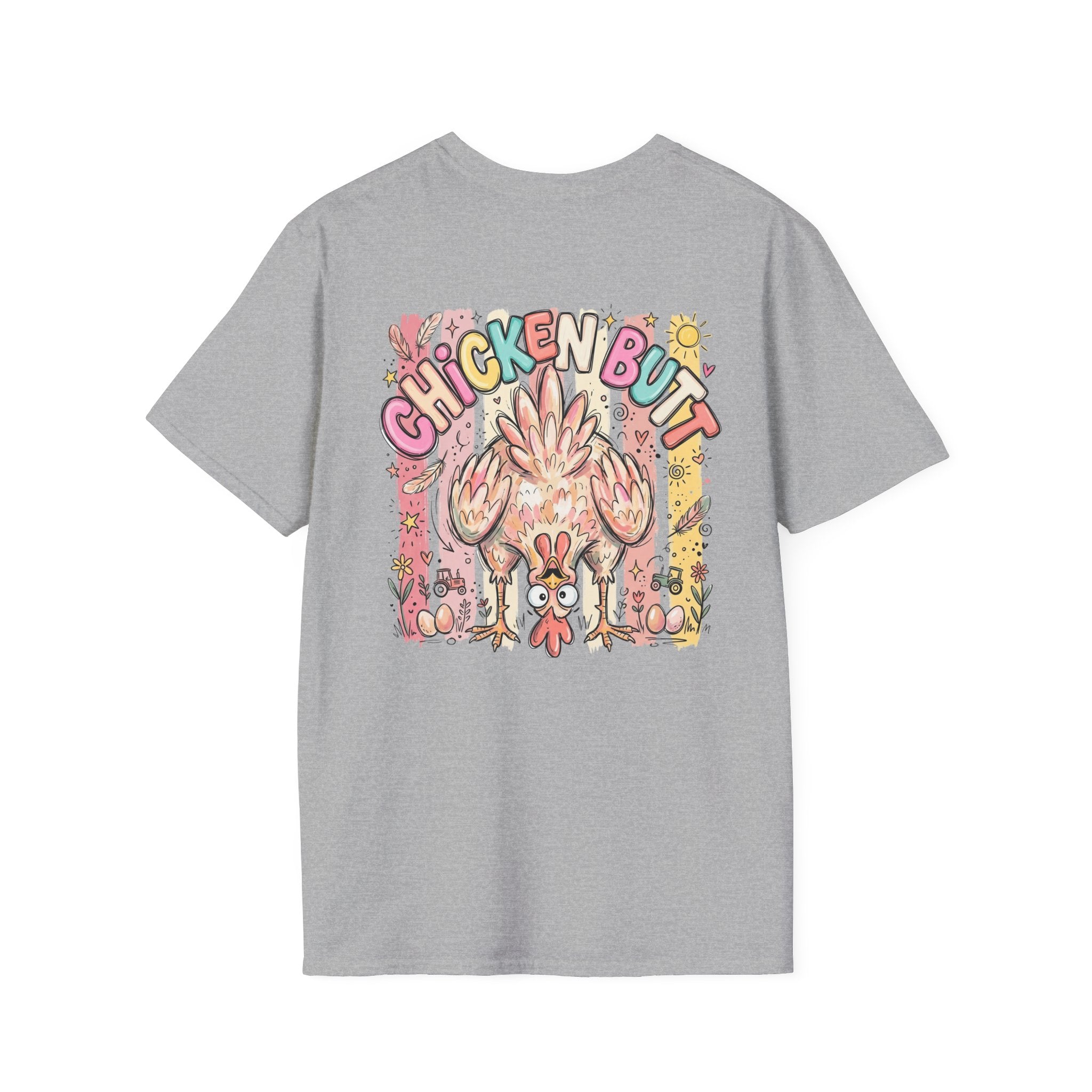 Guess What? Colorful Rooster Graphic T-Shirt — Playful Farm Animal Tee