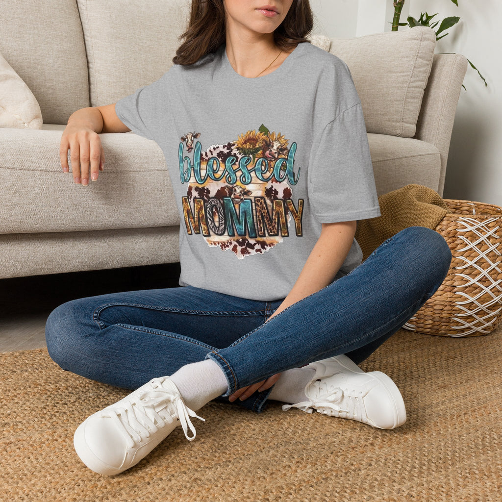 Blessed Mommy T‑Shirt — Floral Cowprint Mom Tee