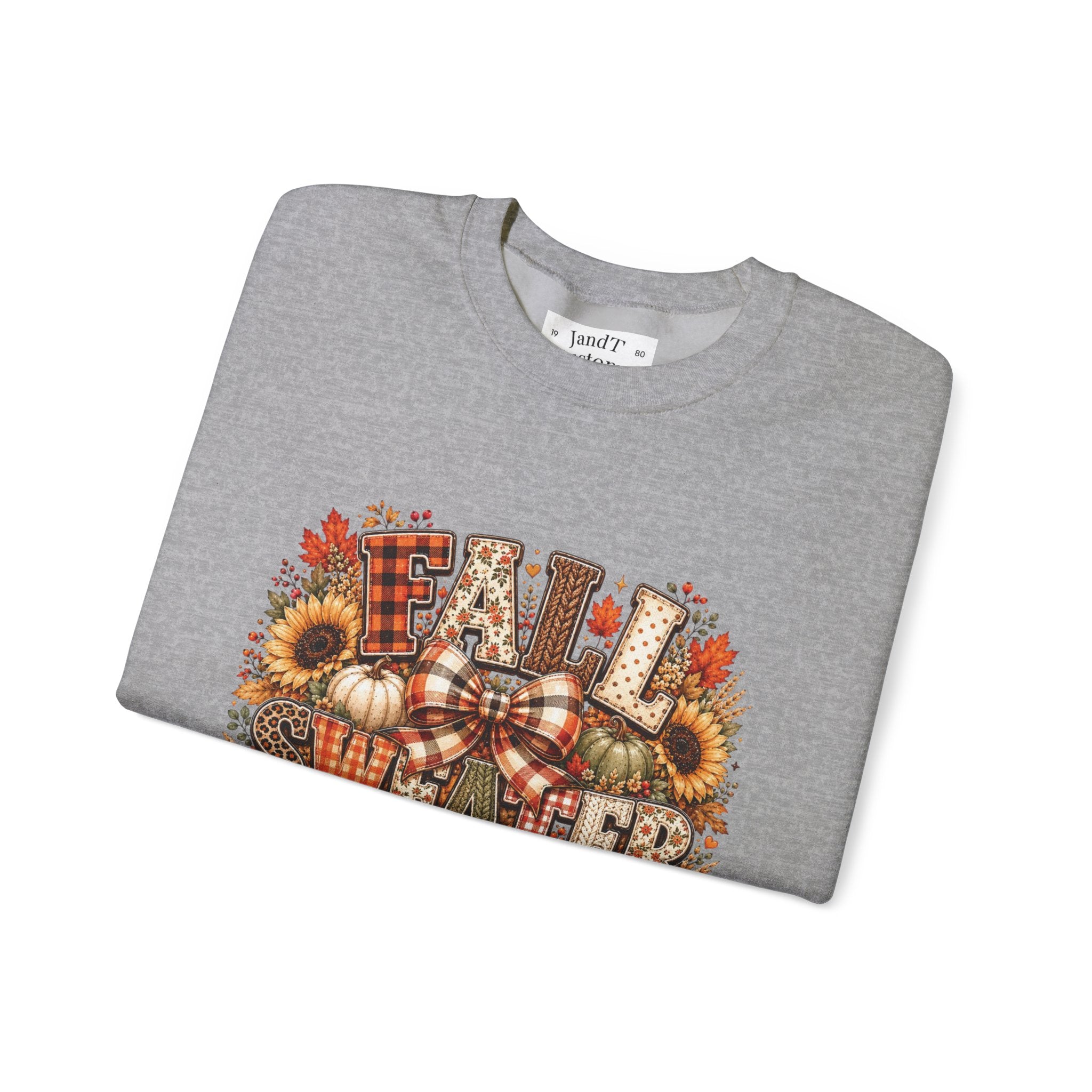 Fall Weather Together Crewneck Sweatshirt — Cozy Autumn Pumpkin & Sunflower Design