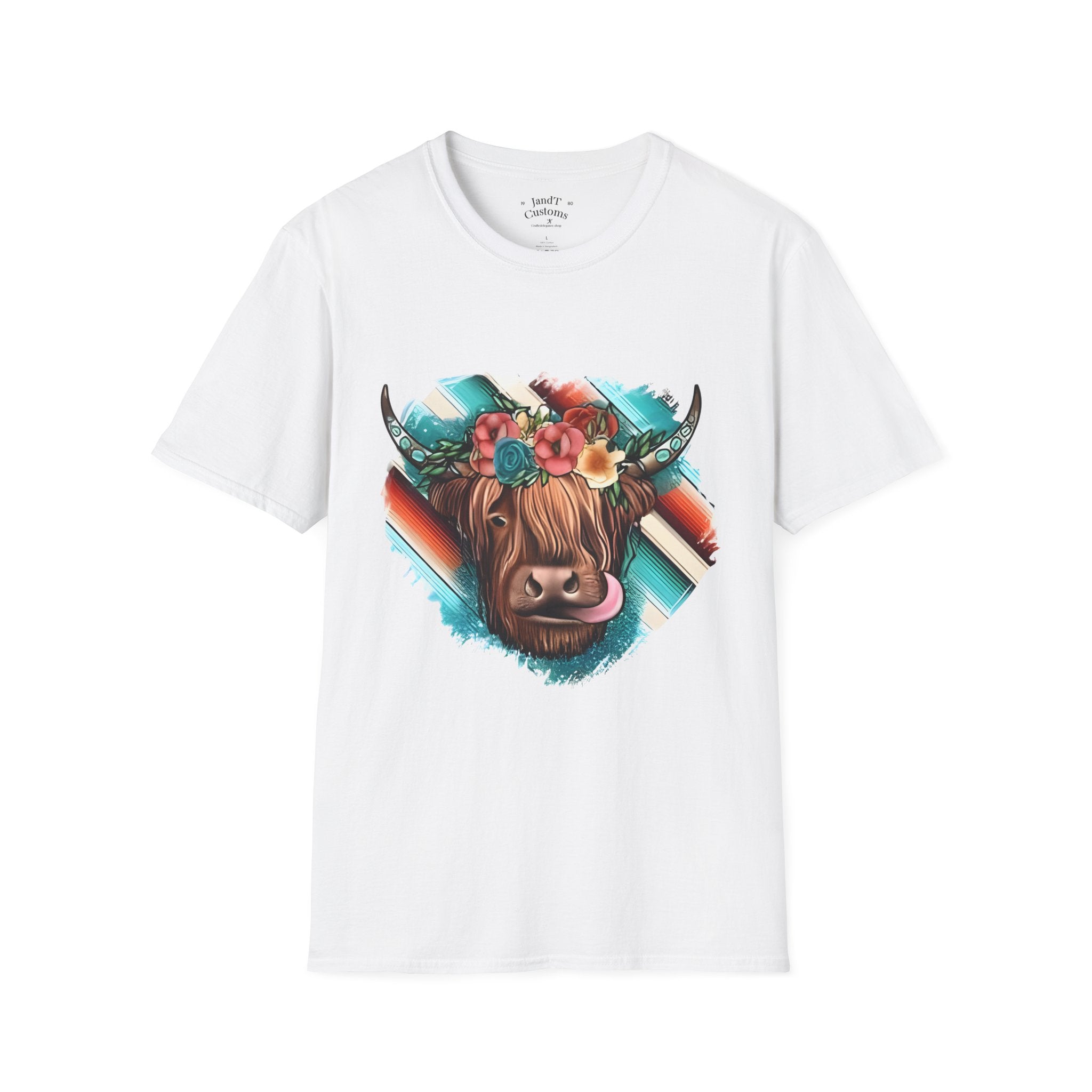 Floral Highland Cow T-Shirt — Boho Cow With Flower Crown Graphic Tee