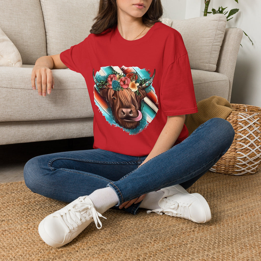 Floral Highland Cow T-Shirt — Boho Cow With Flower Crown Graphic Tee