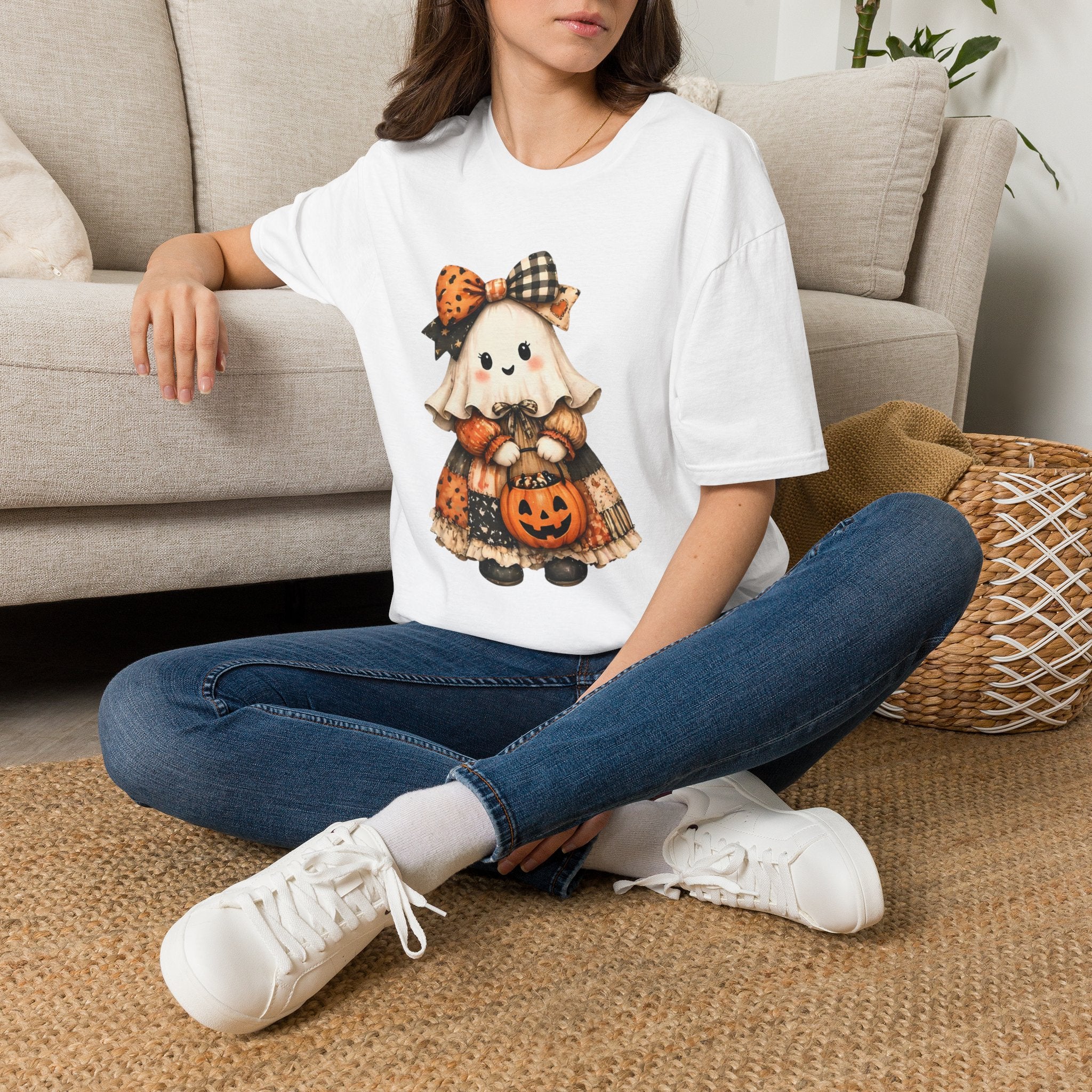 Halloween Ghost Girl T-Shirt — Cute Pumpkin Costume Fall Tee