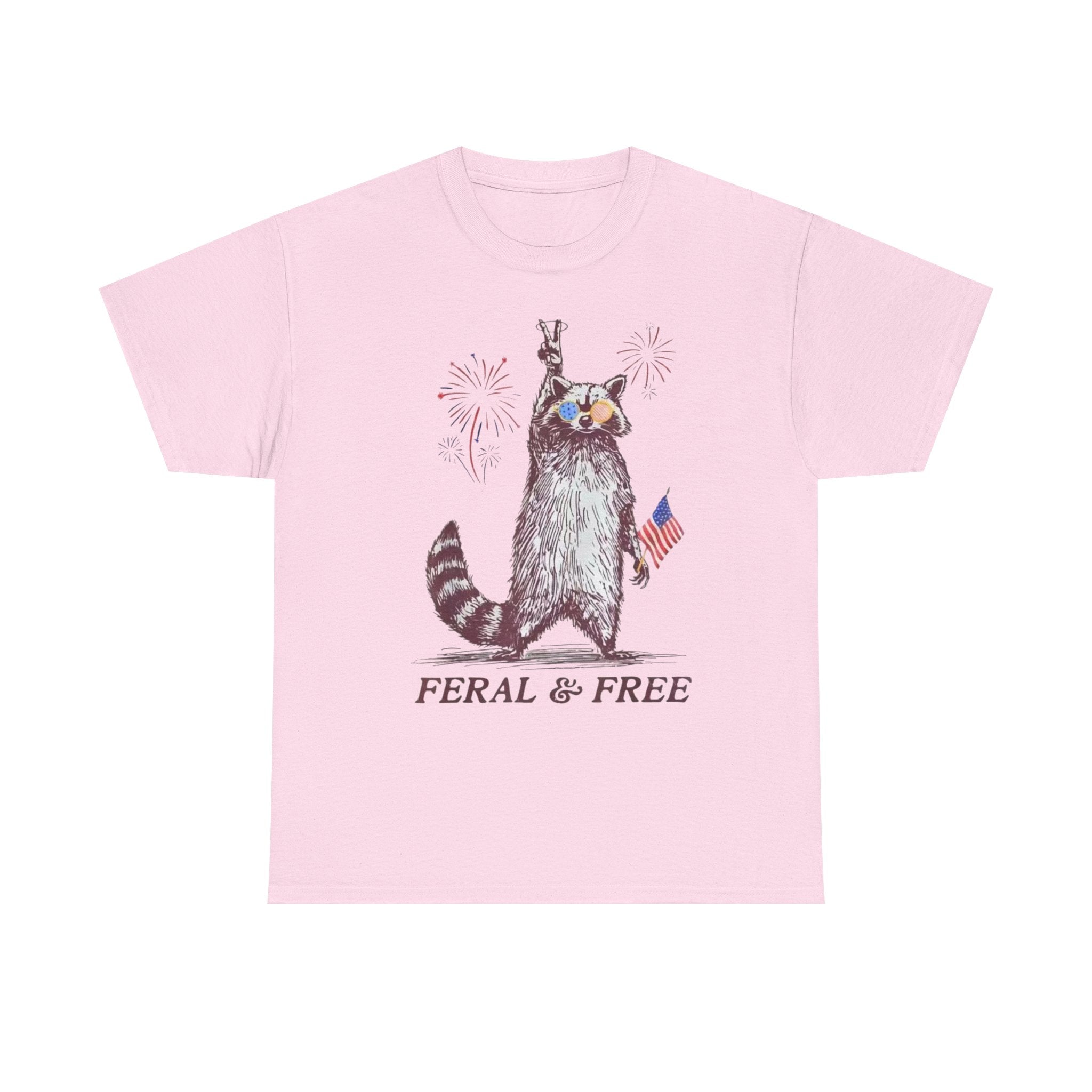 Raccoon 'Feral & Free' Tee — Patriotic 4th of July Cotton T-Shirt