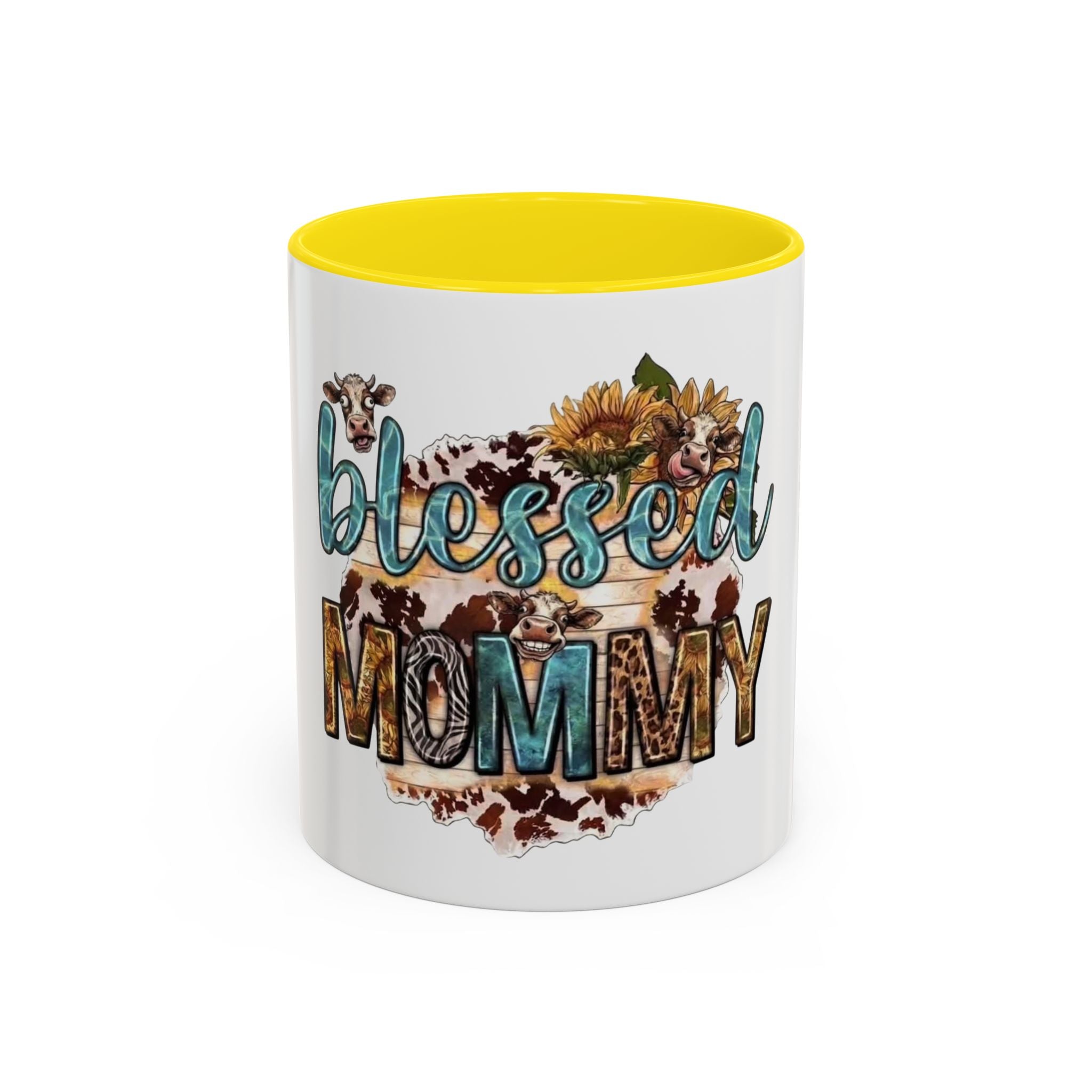 Blessed Mommy Accent Coffee Mug — Floral Sunflower Rustic 'Blessed Mommy' Tea & Coffee Cup (11oz, 15oz)