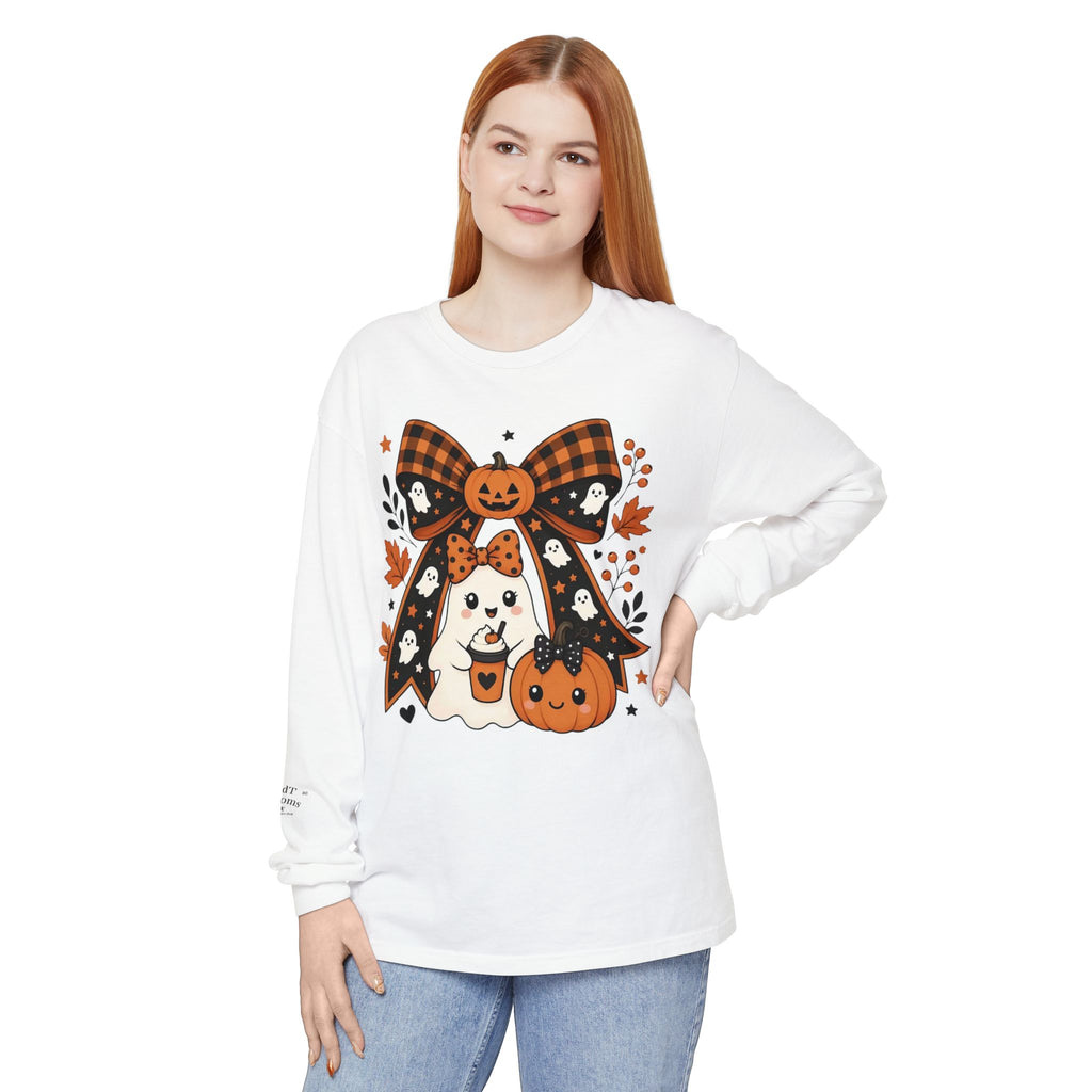 Fall Ghost and Pumpkin Long Sleeve T-Shirt