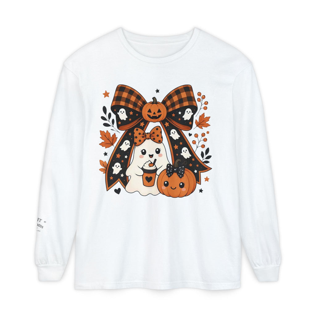 Fall Ghost and Pumpkin Long Sleeve T-Shirt