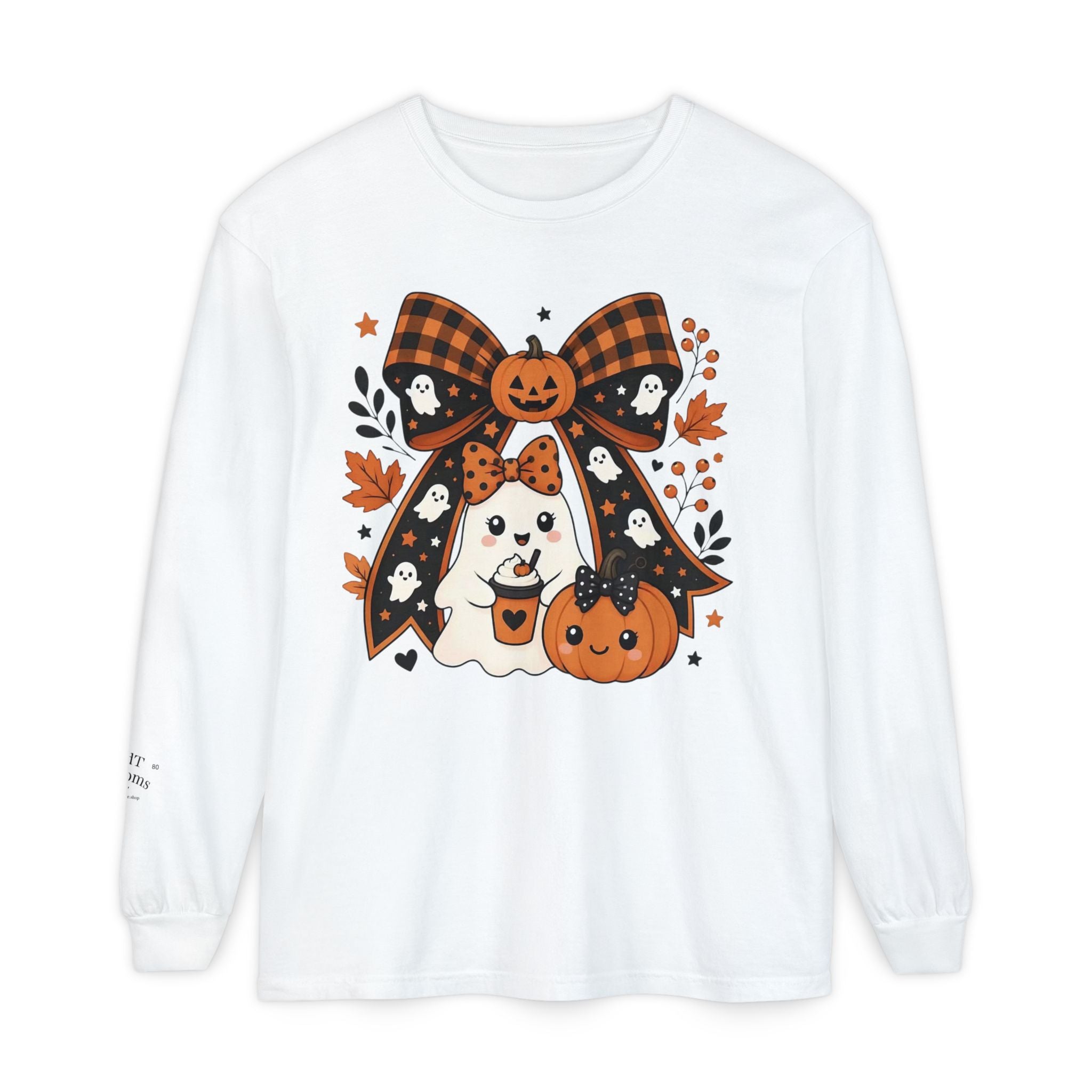 Fall Ghost and Pumpkin Long Sleeve T-Shirt