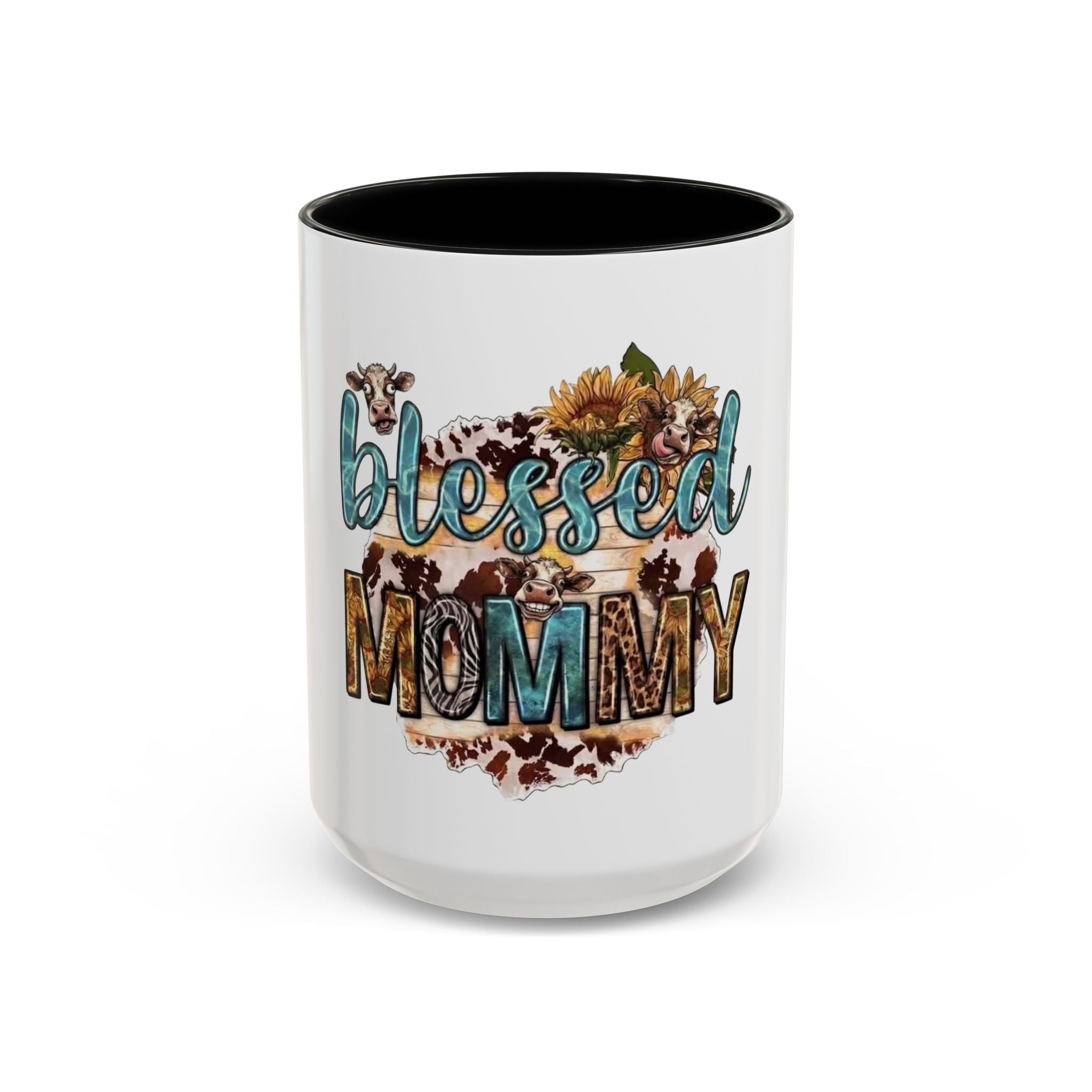 Blessed Mommy Accent Coffee Mug — Floral Sunflower Rustic 'Blessed Mommy' Tea & Coffee Cup (11oz, 15oz)