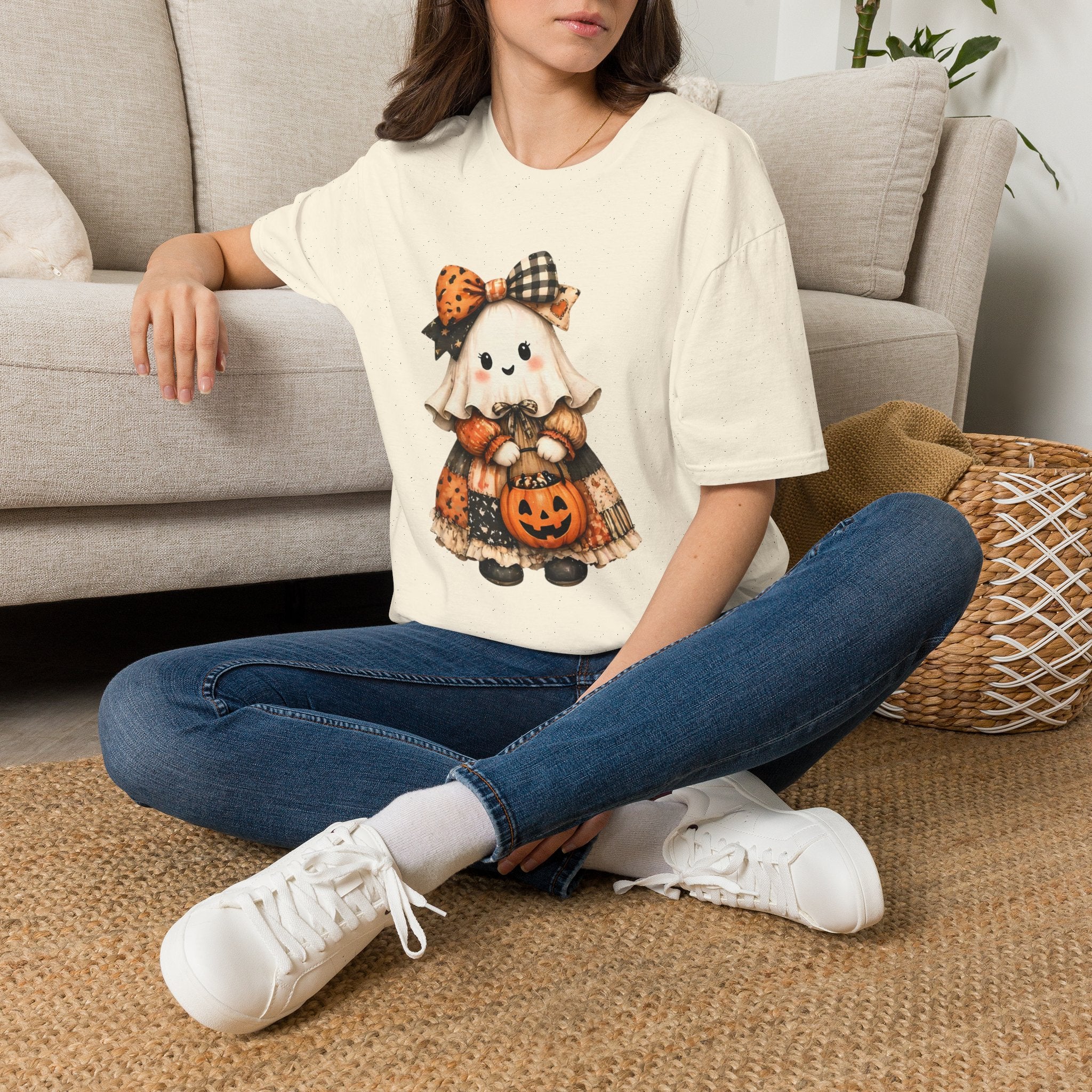 Halloween Ghost Girl T-Shirt — Cute Pumpkin Costume Fall Tee