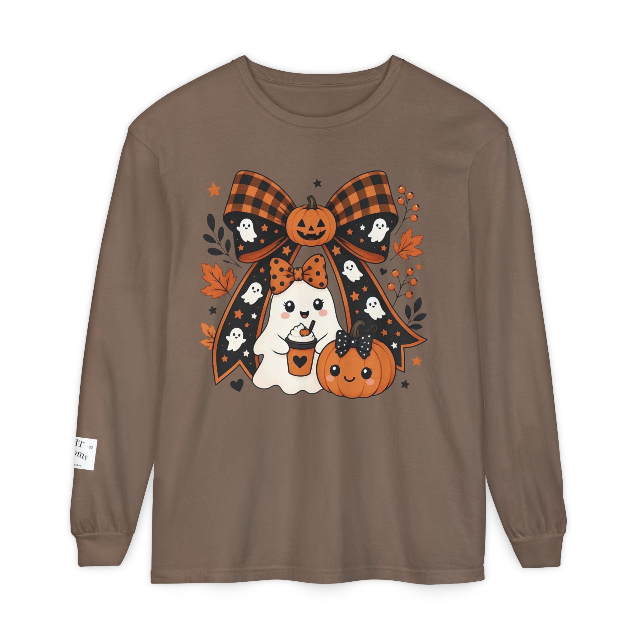Fall Ghost and Pumpkin Long Sleeve T-Shirt