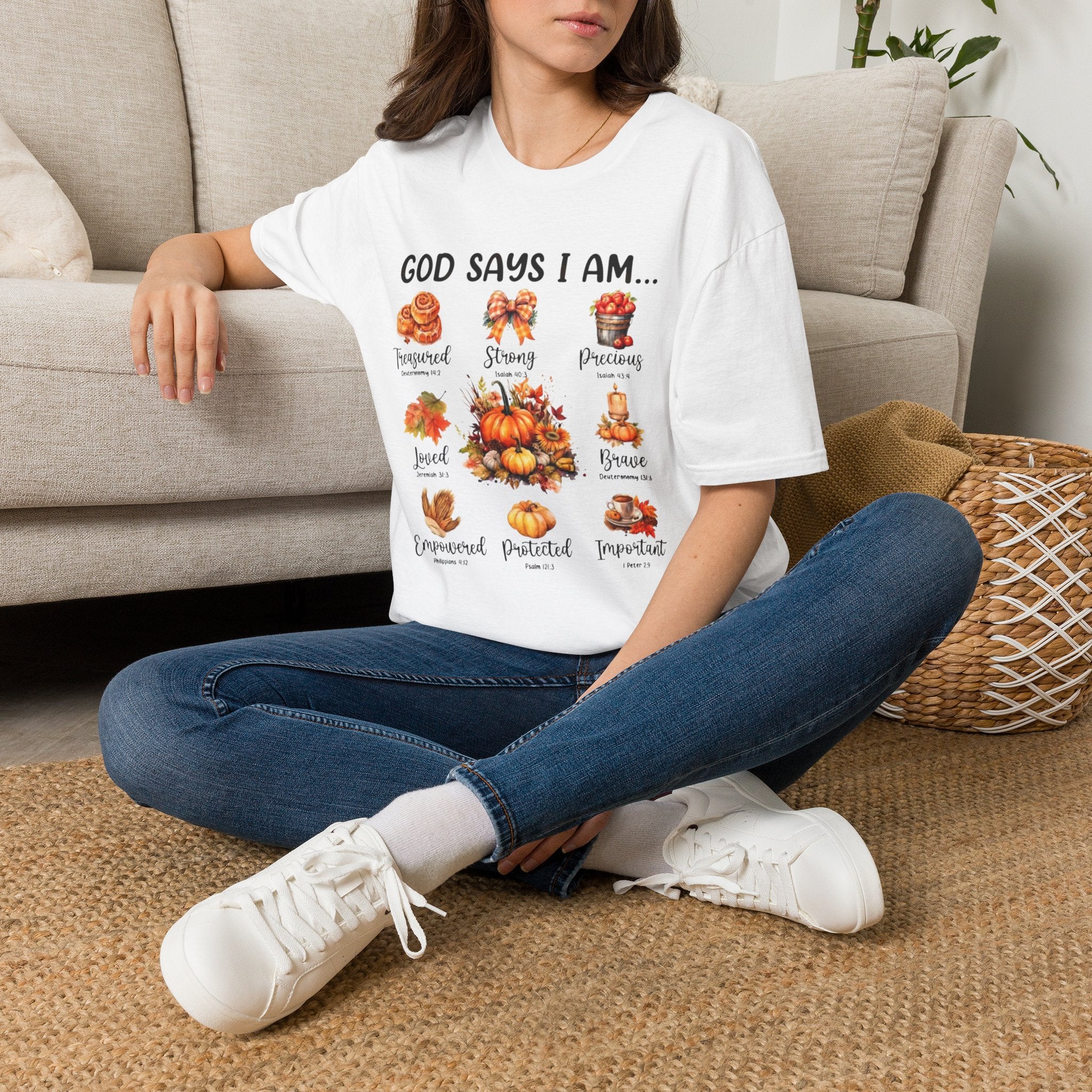 Faith-Based Fall T-Shirt — "God Says I Am" Thanksgiving Blessings Tee