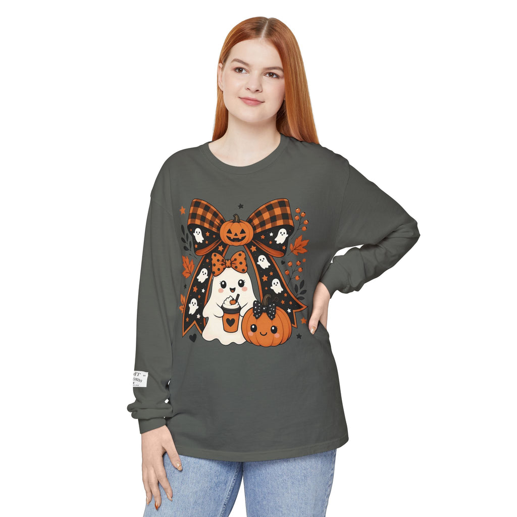 Fall Ghost and Pumpkin Long Sleeve T-Shirt