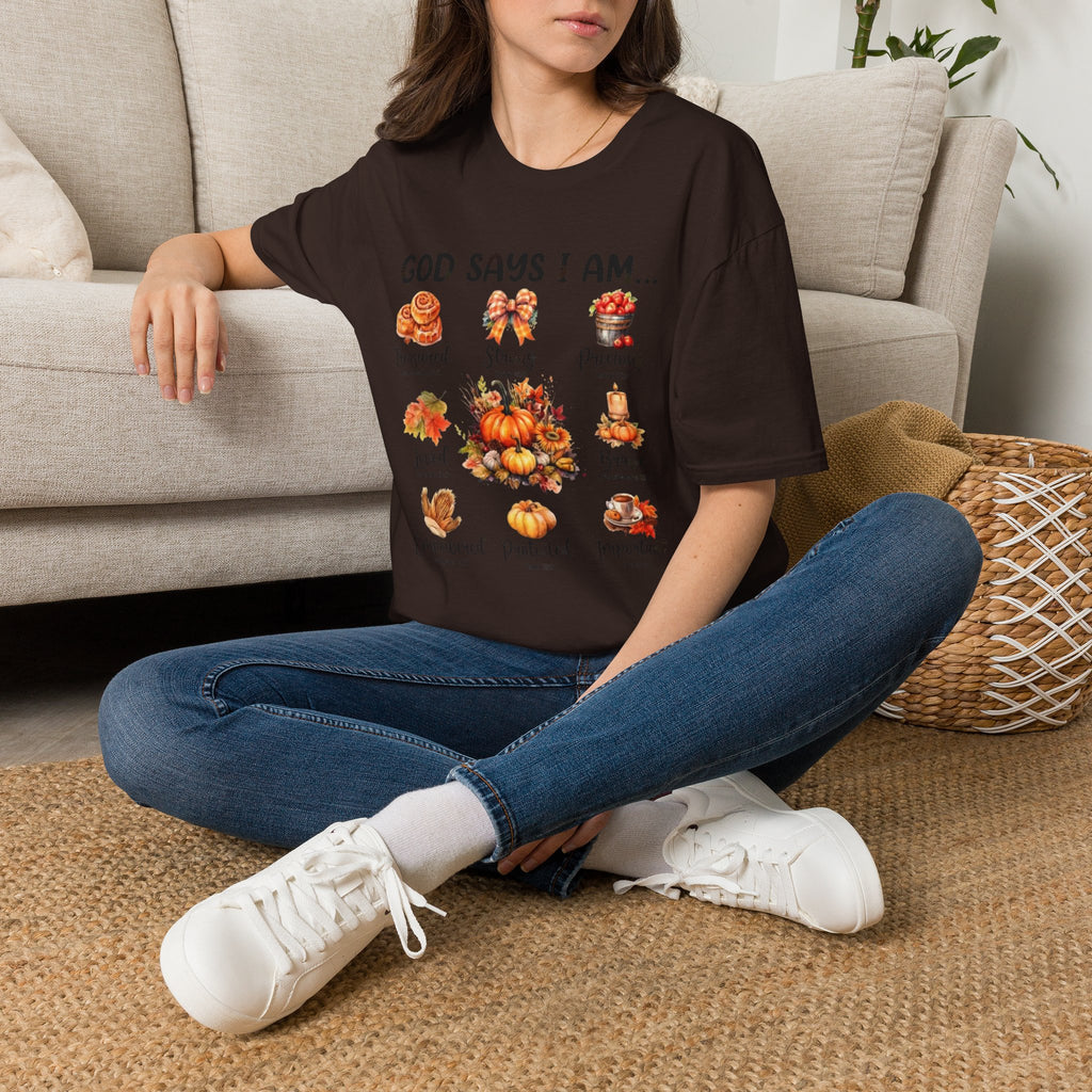 Faith-Based Fall T-Shirt — "God Says I Am" Thanksgiving Blessings Tee