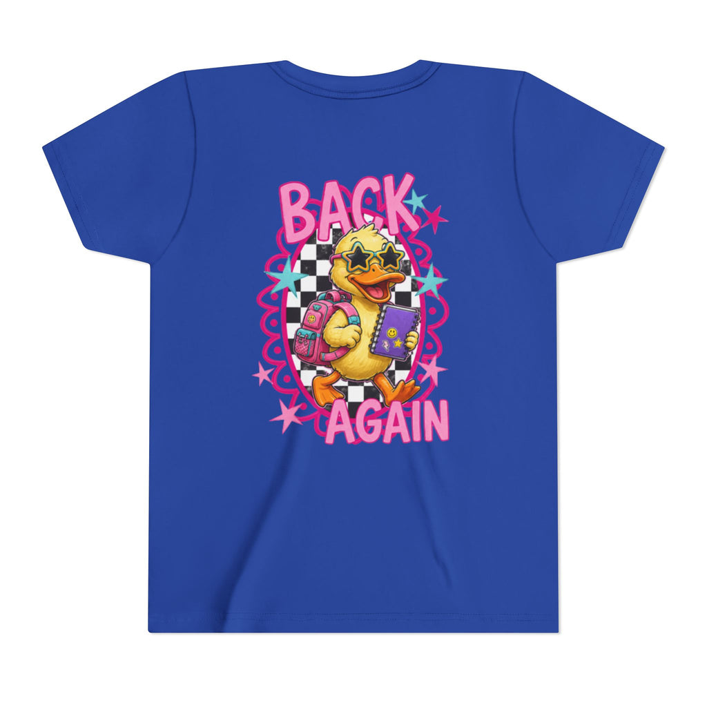 Back to School Youth Tee — "Back Again" Retro Duck Graphic