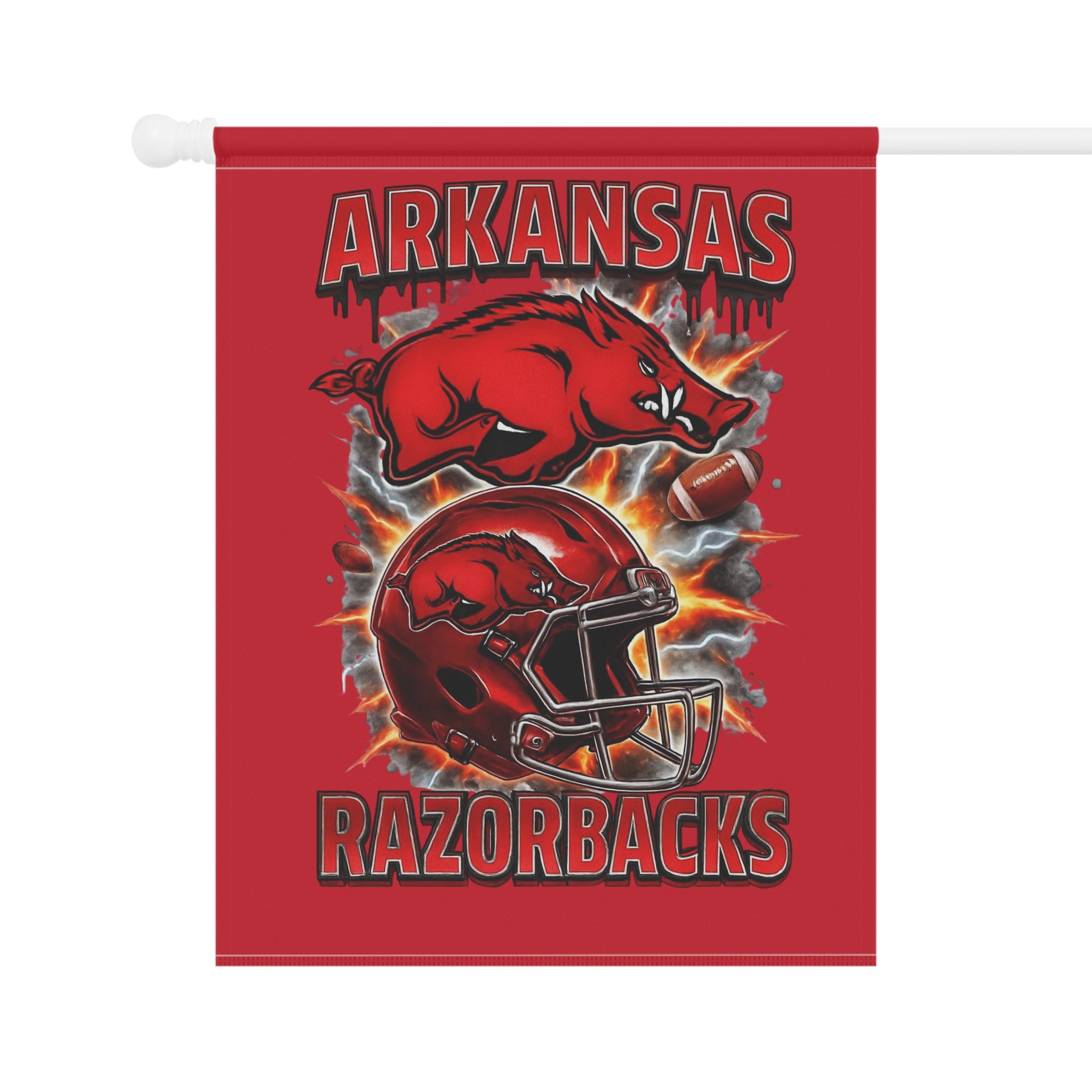 Arkansas Razorbacks Garden Flag — Football Helmet & Hog Yard Banner