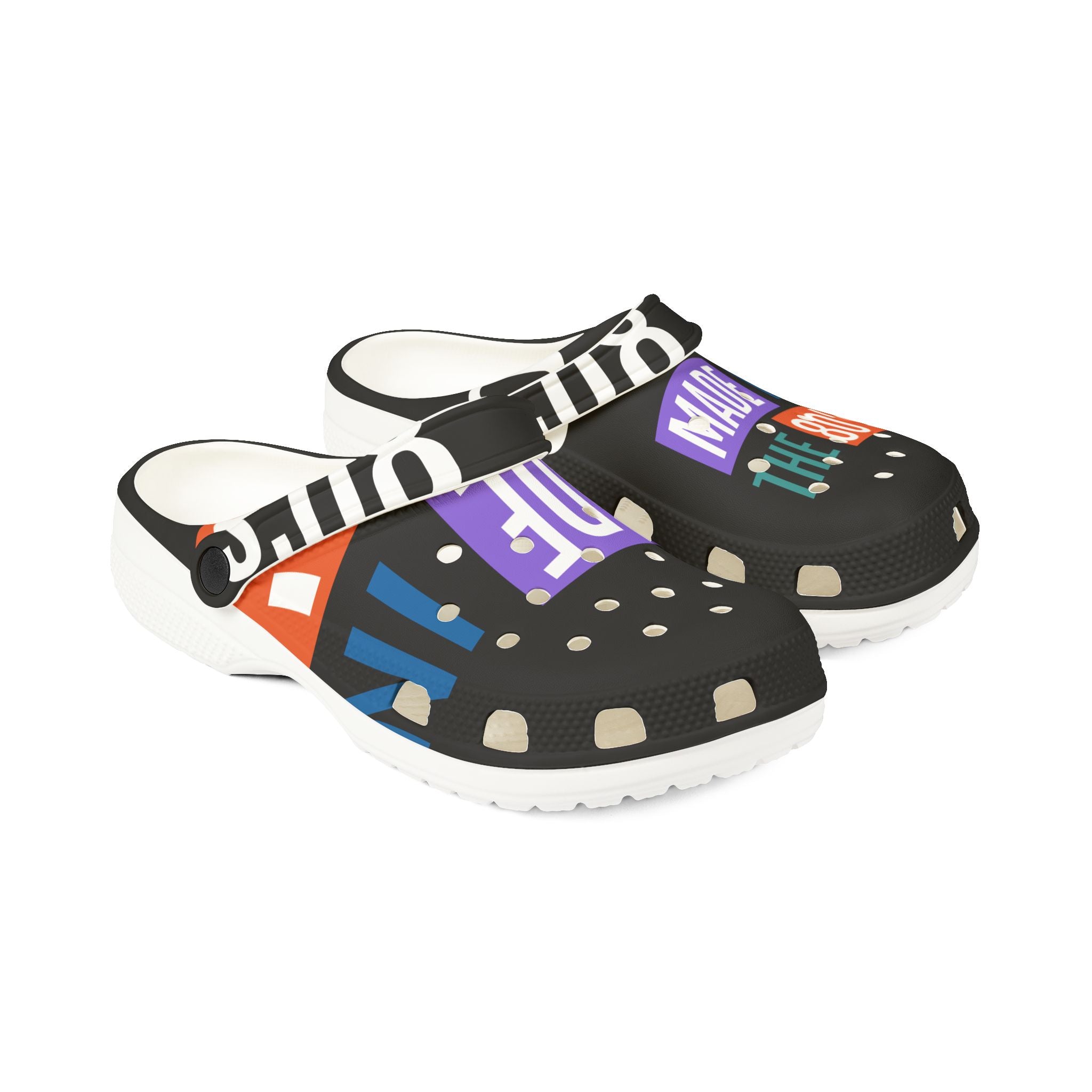 Graphic EVA Foam Clogs – "Made in the 80's" Retro Slip-On Shoes
