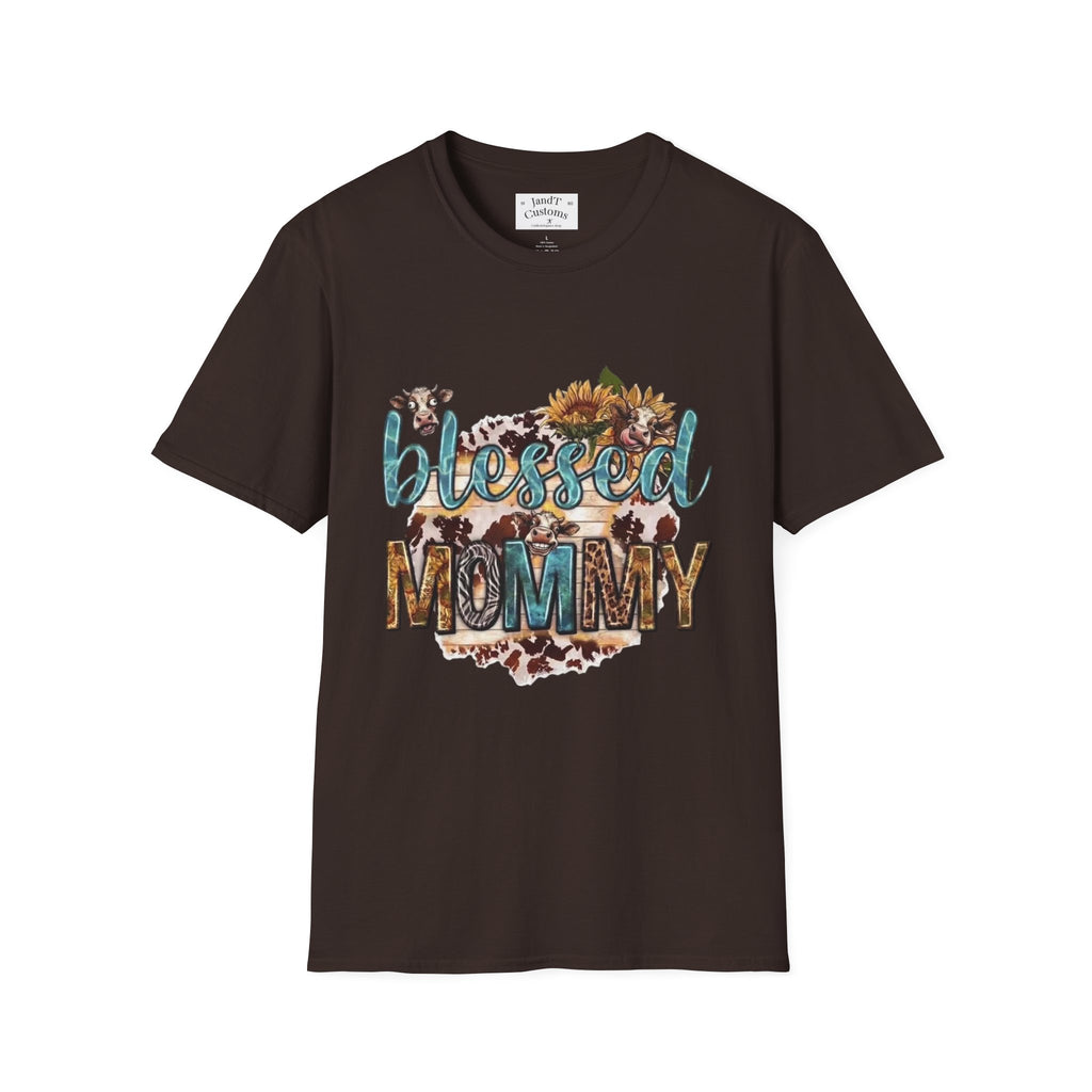 Blessed Mommy T‑Shirt — Floral Cowprint Mom Tee