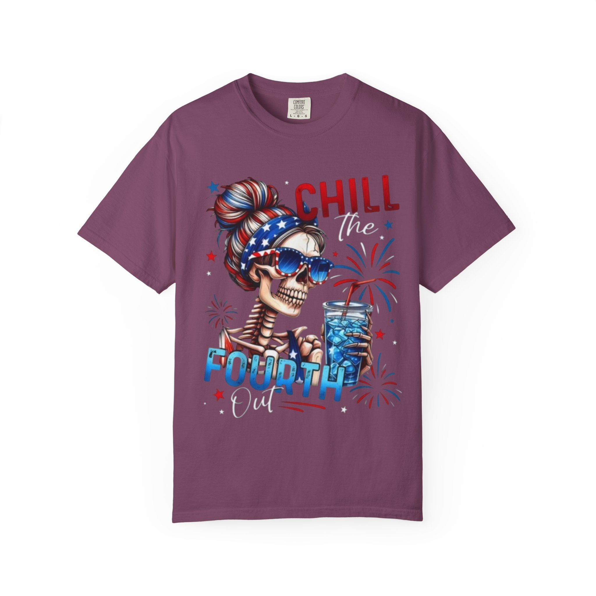 Fourth of July Graphic T-Shirt — "Chill the Fourth" Patriotic Skull & "Land of the Free" Back Print
