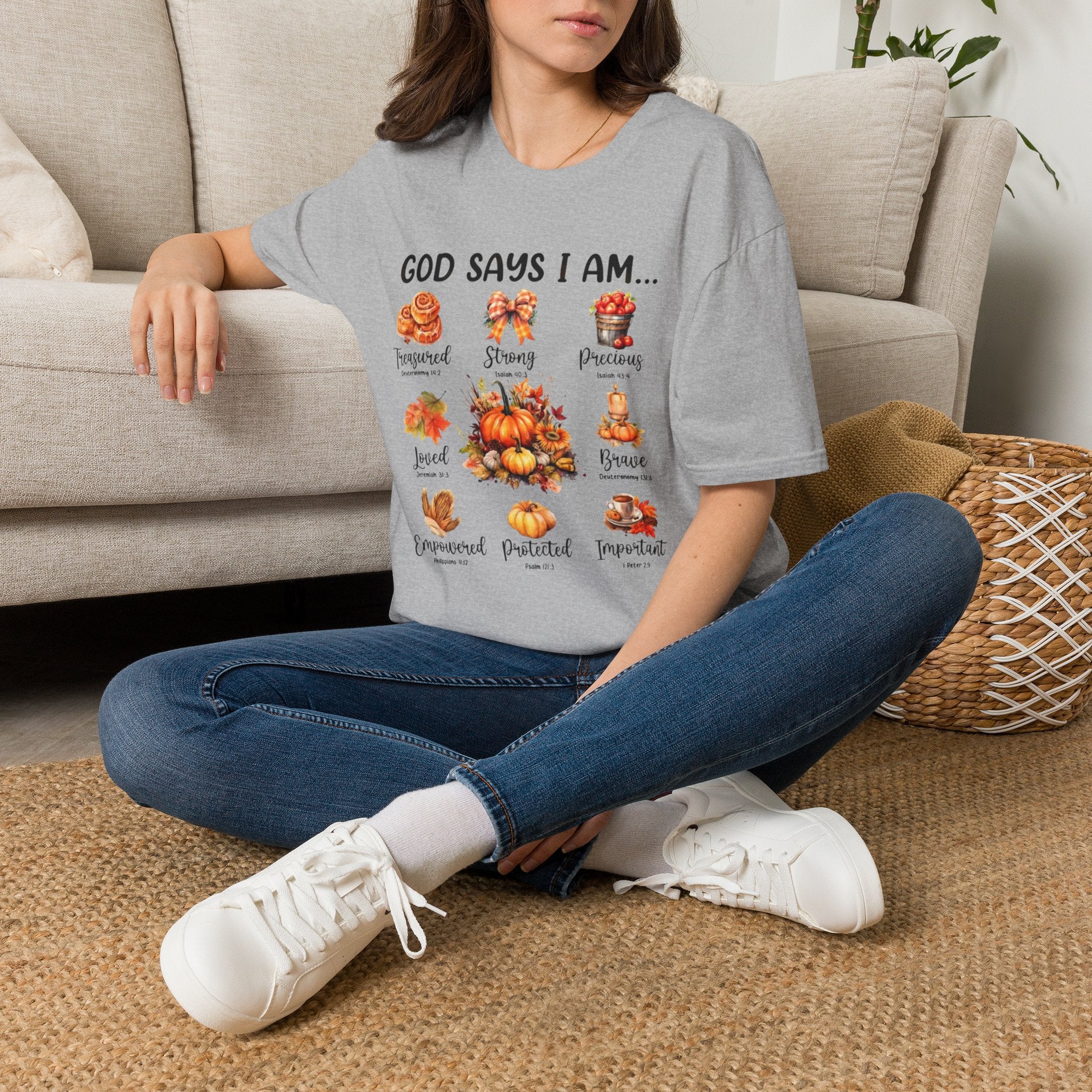 Faith-Based Fall T-Shirt — "God Says I Am" Thanksgiving Blessings Tee