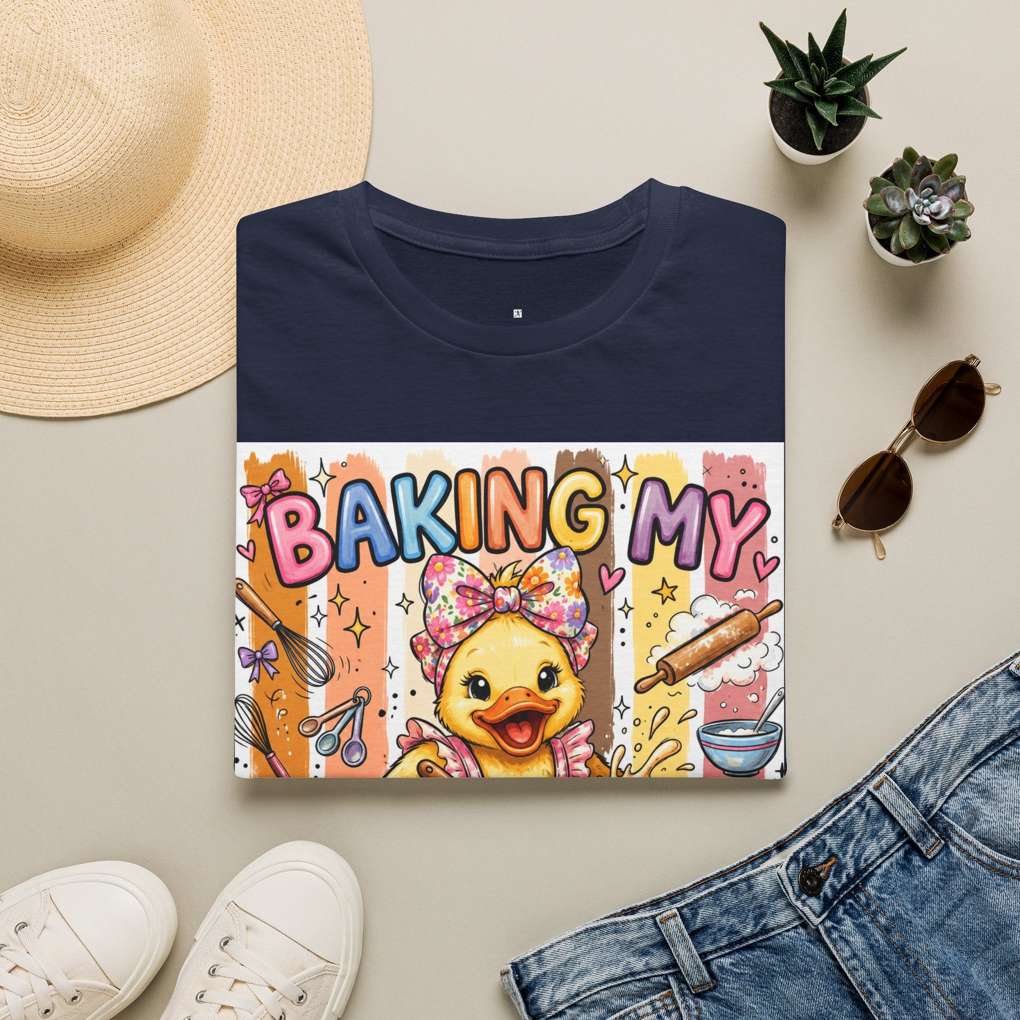 Baking My Feelings Again Cute Duck Baking Graphic Tee