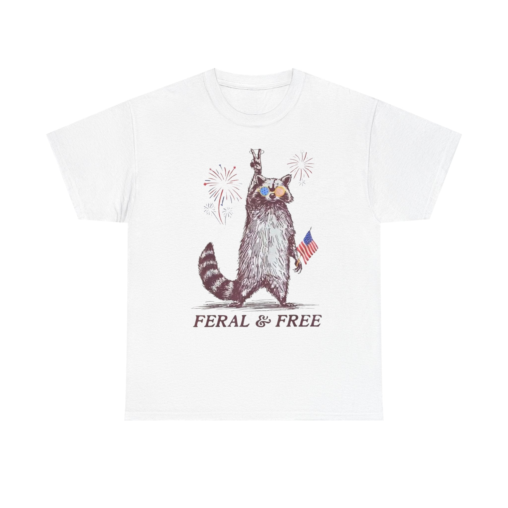 Raccoon 'Feral & Free' Tee — Patriotic 4th of July Cotton T-Shirt