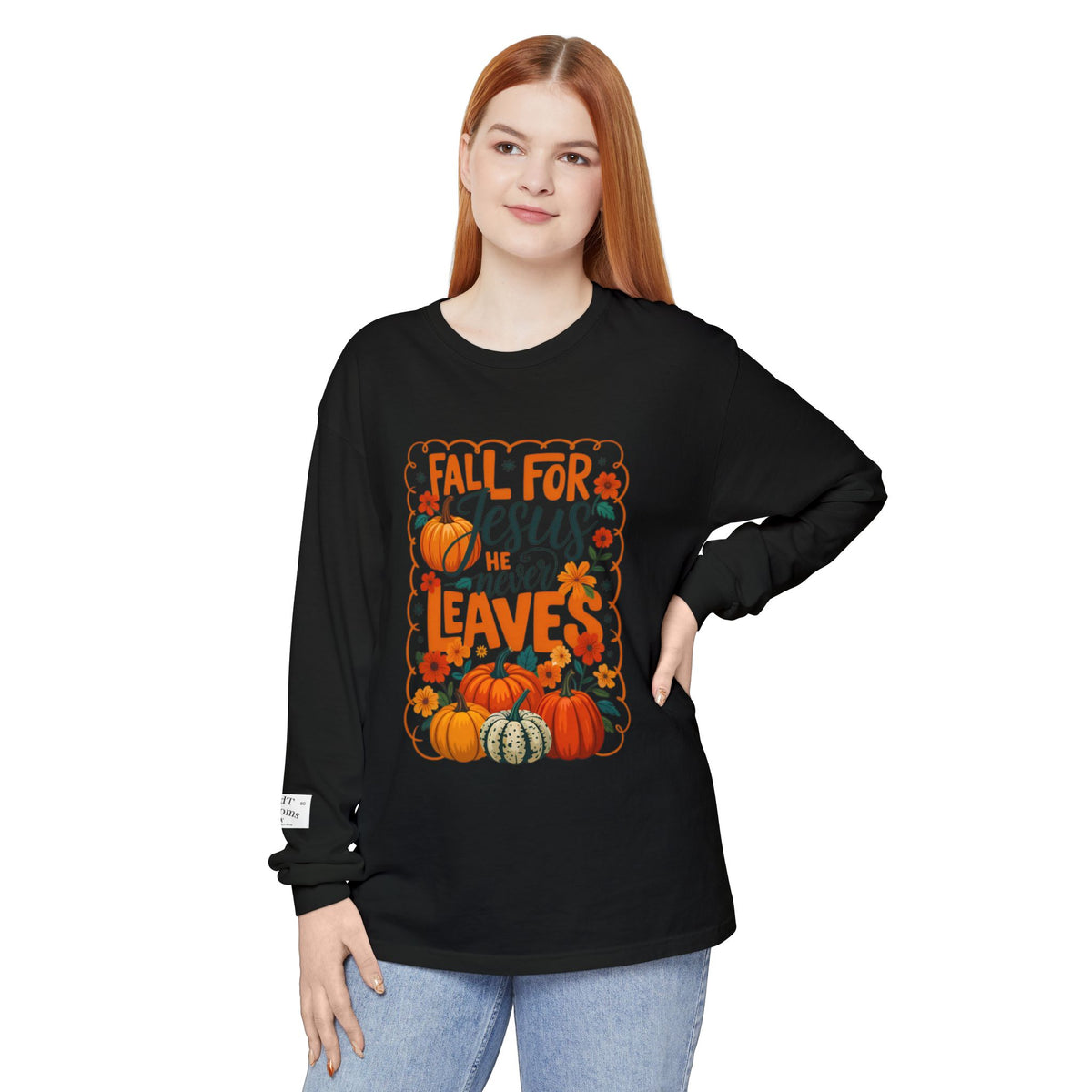 Fall For Jesus Long Sleeve Tee — Pumpkin Autumn Faith Shirt