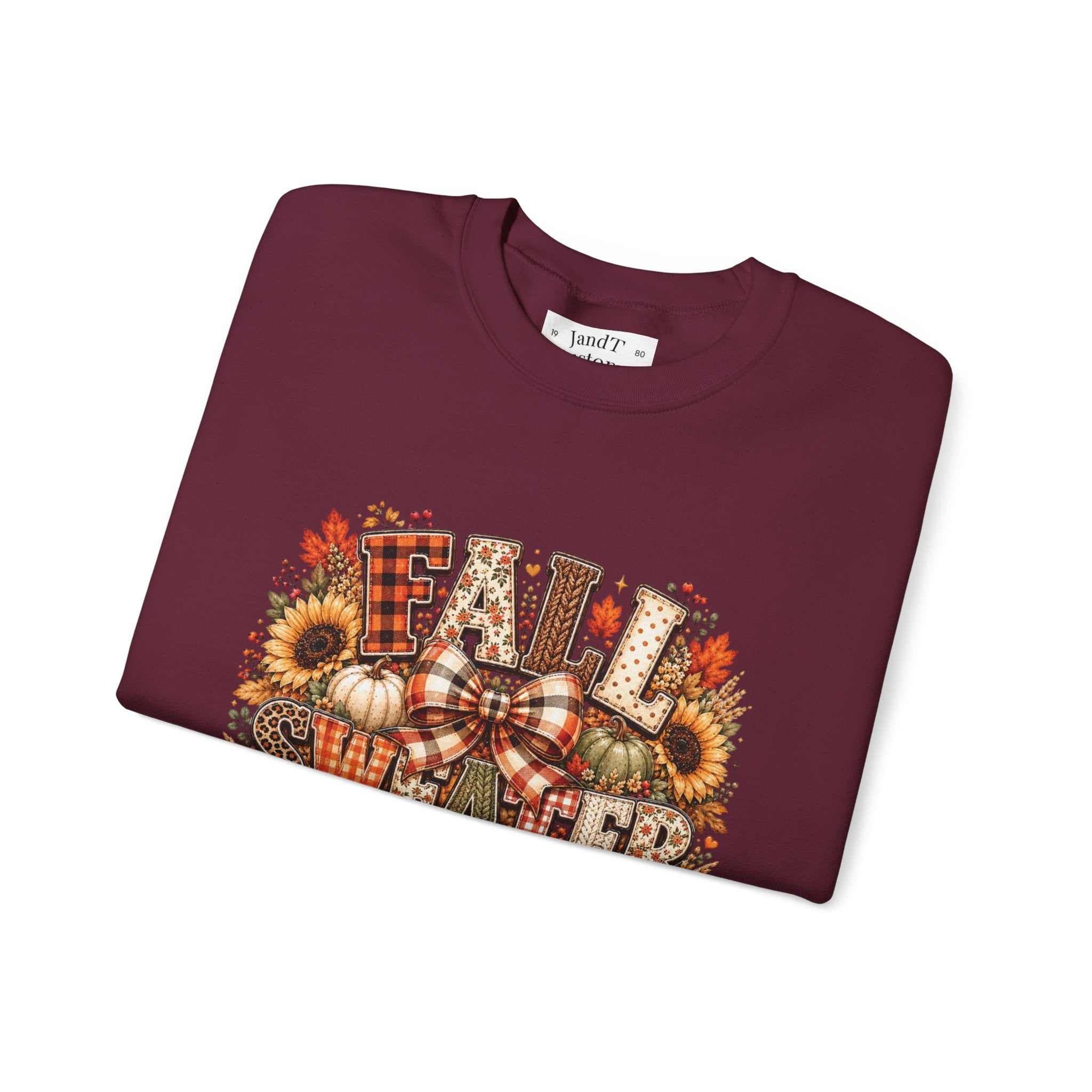Fall Weather Together Crewneck Sweatshirt — Cozy Autumn Pumpkin & Sunflower Design