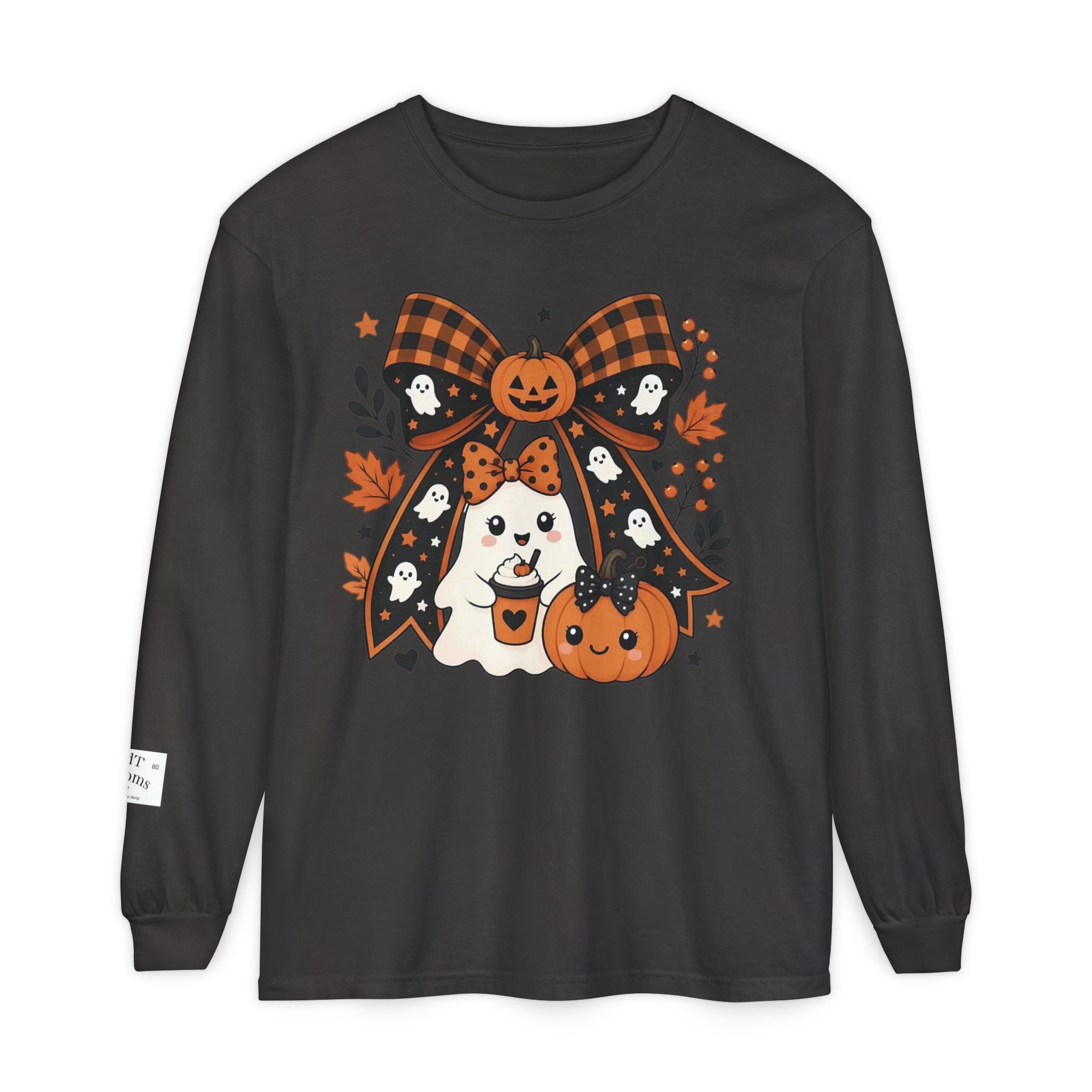 Fall Ghost and Pumpkin Long Sleeve T-Shirt