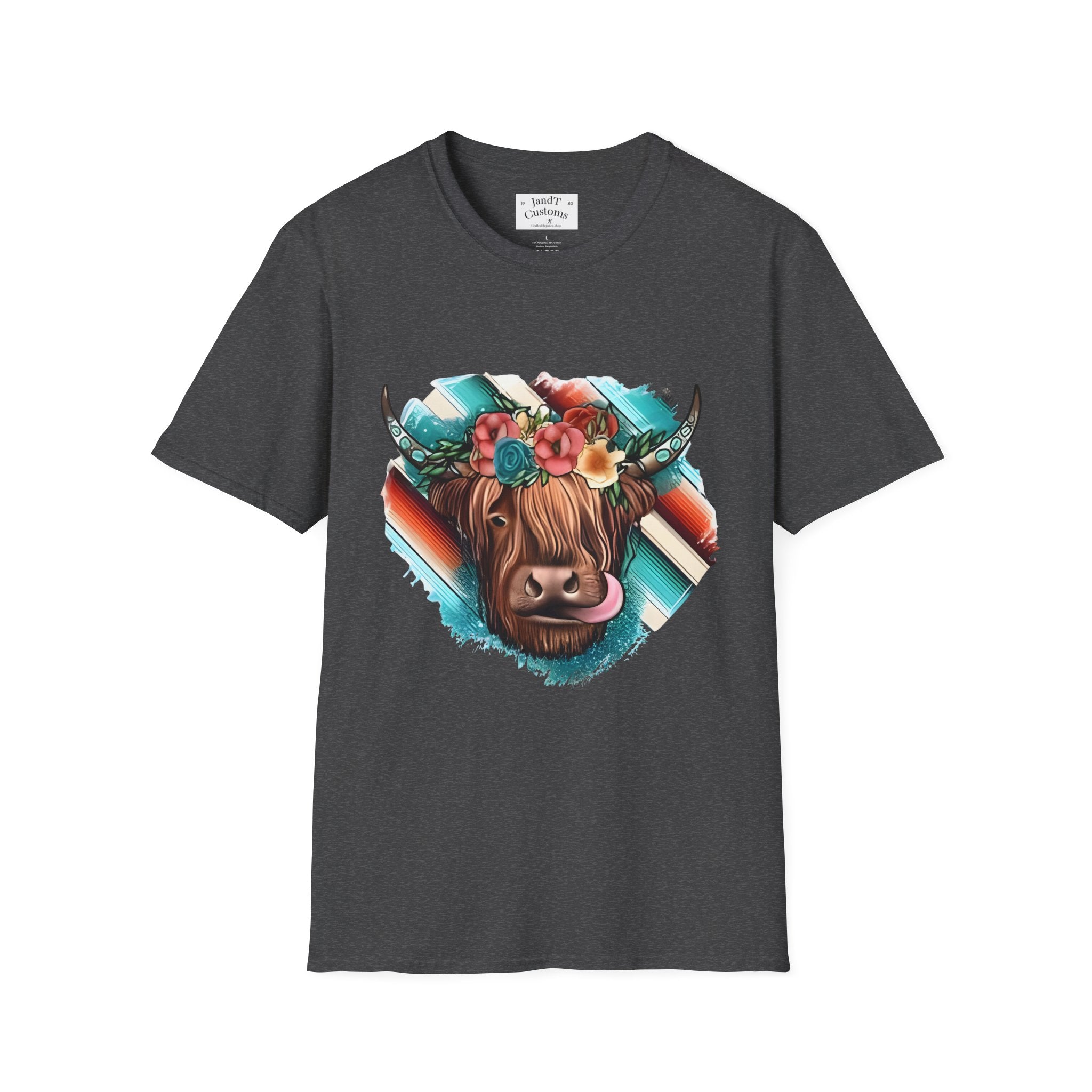 Floral Highland Cow T-Shirt — Boho Cow With Flower Crown Graphic Tee