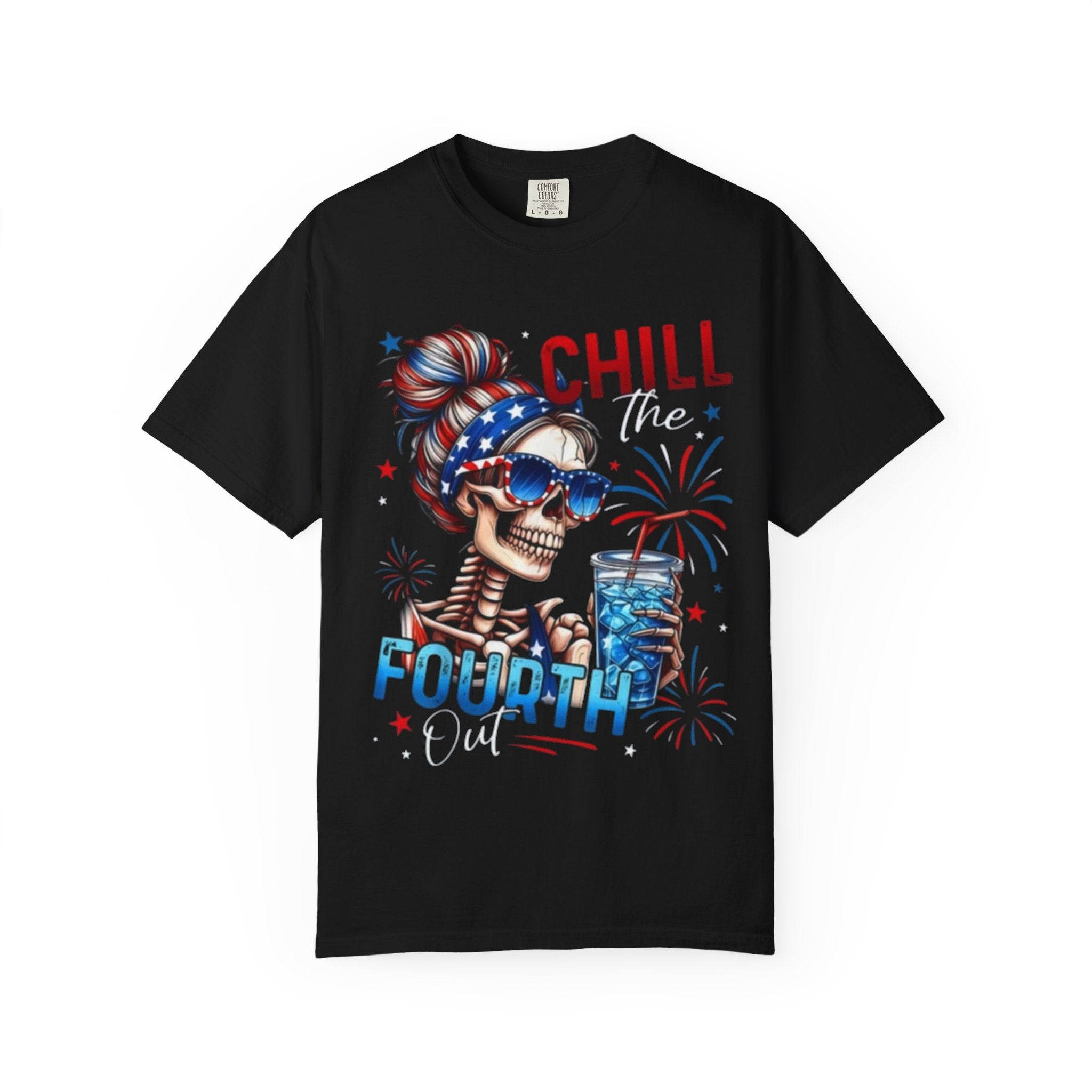 Fourth of July Graphic T-Shirt — "Chill the Fourth" Patriotic Skull & "Land of the Free" Back Print