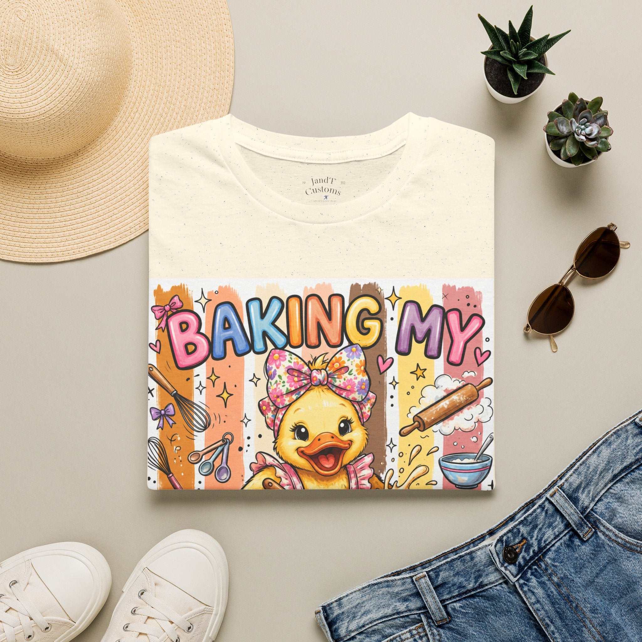 Baking My Feelings Again Cute Duck Baking Graphic Tee