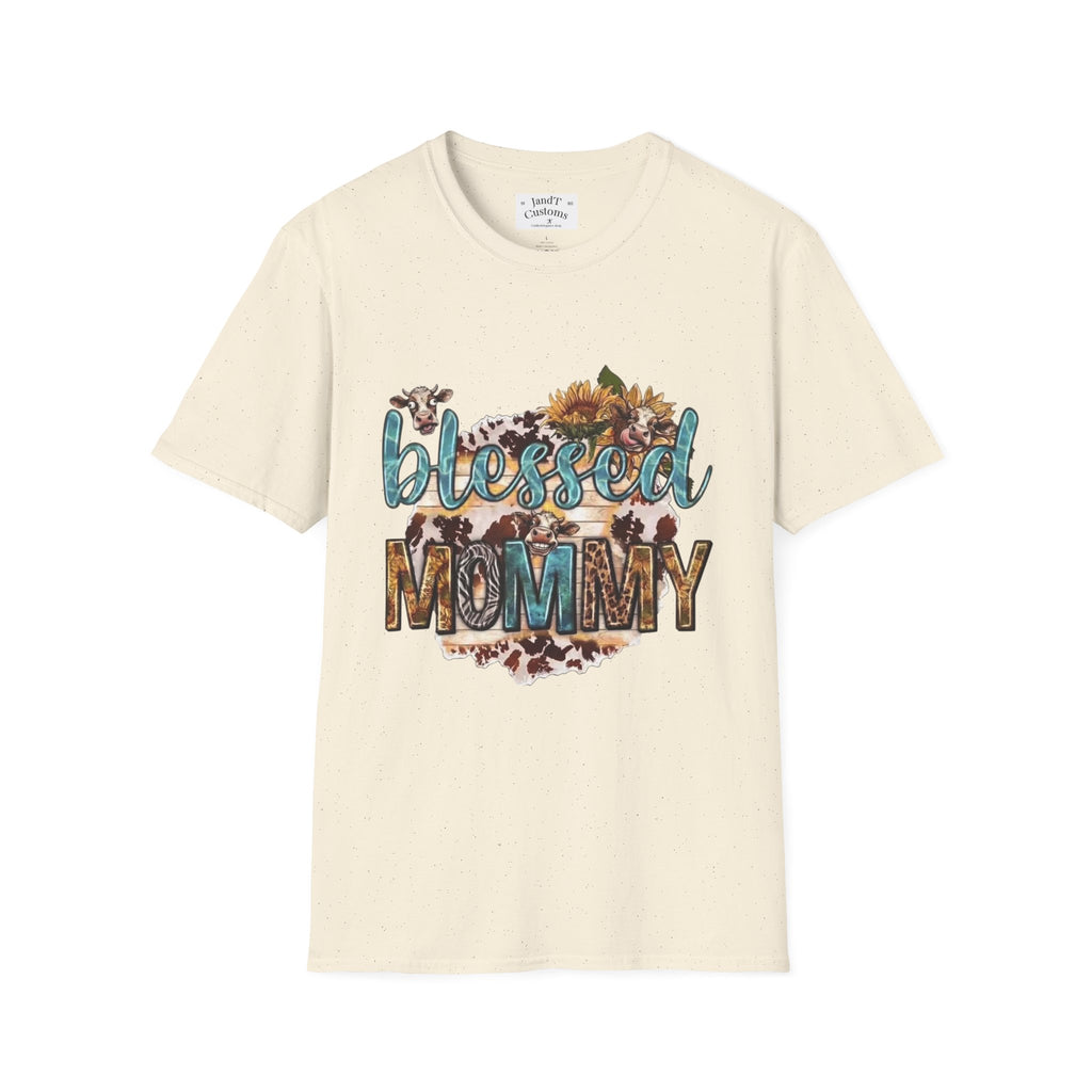 Blessed Mommy T‑Shirt — Floral Cowprint Mom Tee