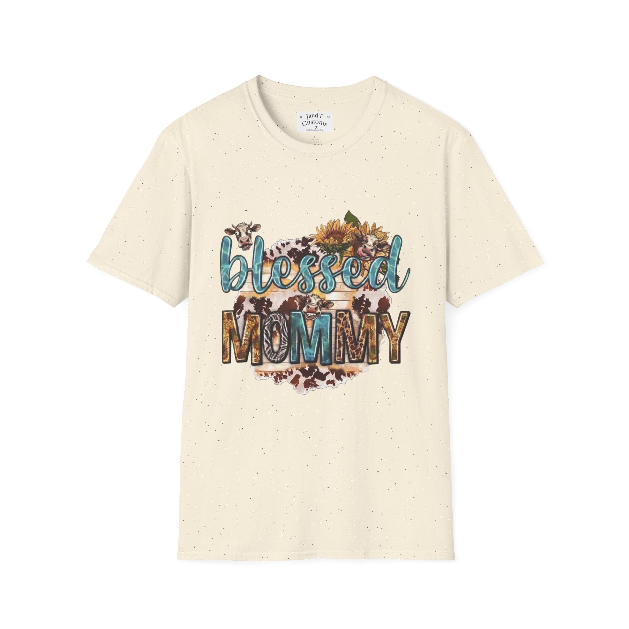 Blessed Mommy T‑Shirt — Floral Cowprint Mom Tee