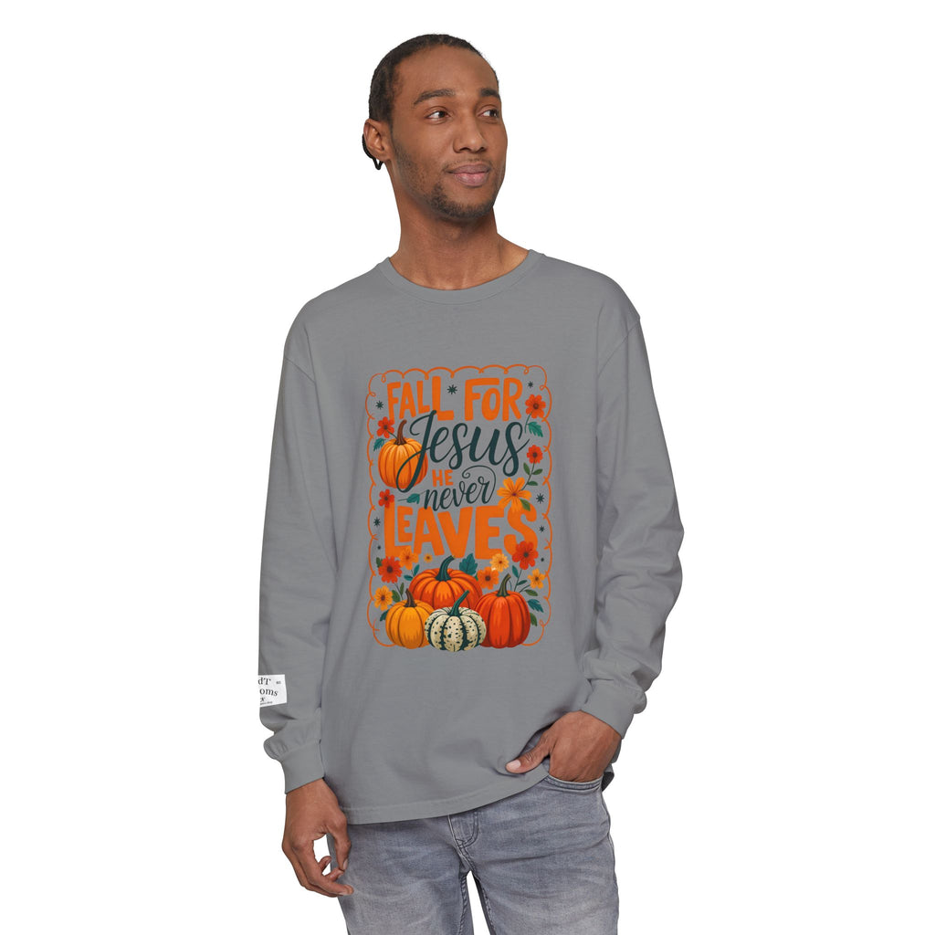 Fall For Jesus Long Sleeve Tee — Pumpkin Autumn Faith Shirt