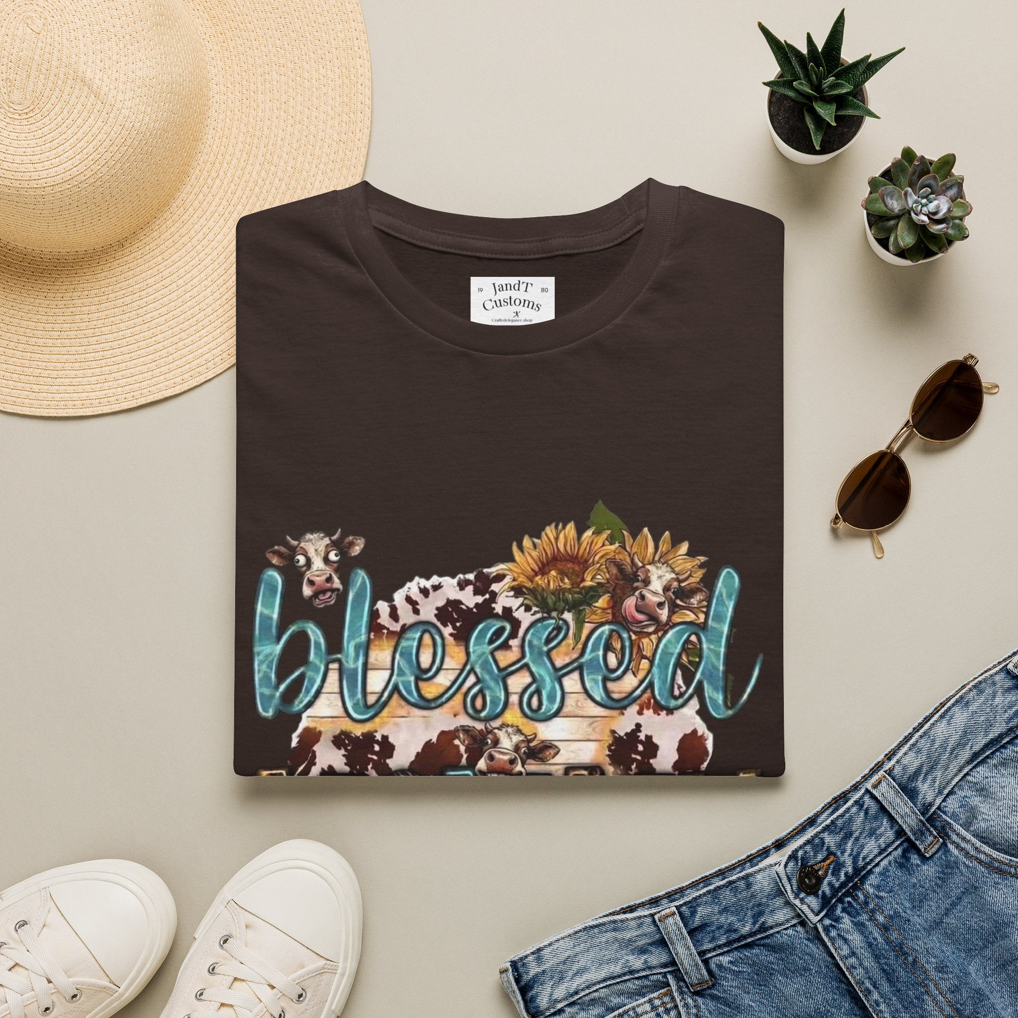 Blessed Mommy T‑Shirt — Floral Cowprint Mom Tee