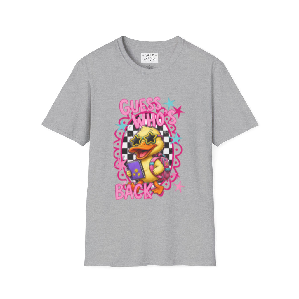 Back to School Duck Graphic T-Shirt — "Guess Who's Back" Retro Pop Cartoon Tee